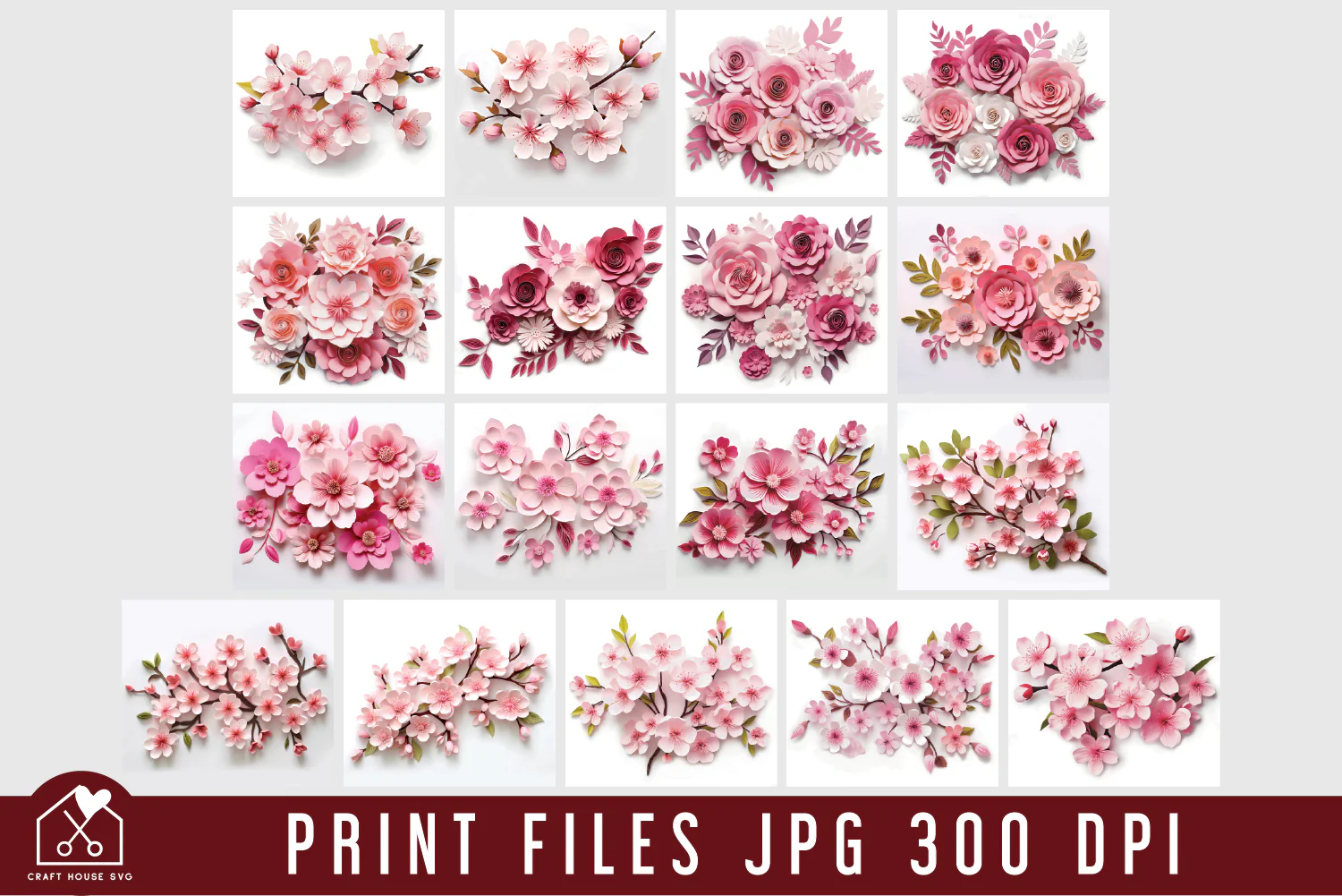 3D Pink Flowers Tumbler Wrap Bundle Sublimation Designs JPG - Image 3