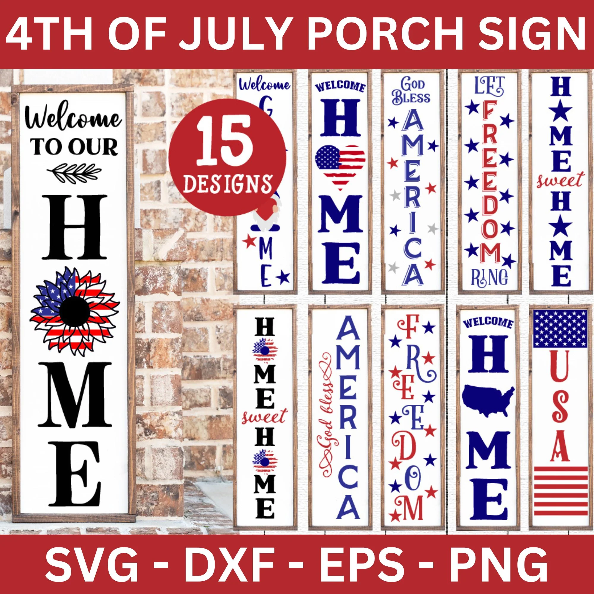 4th of July Vertical Porch Sign SVG Bundle