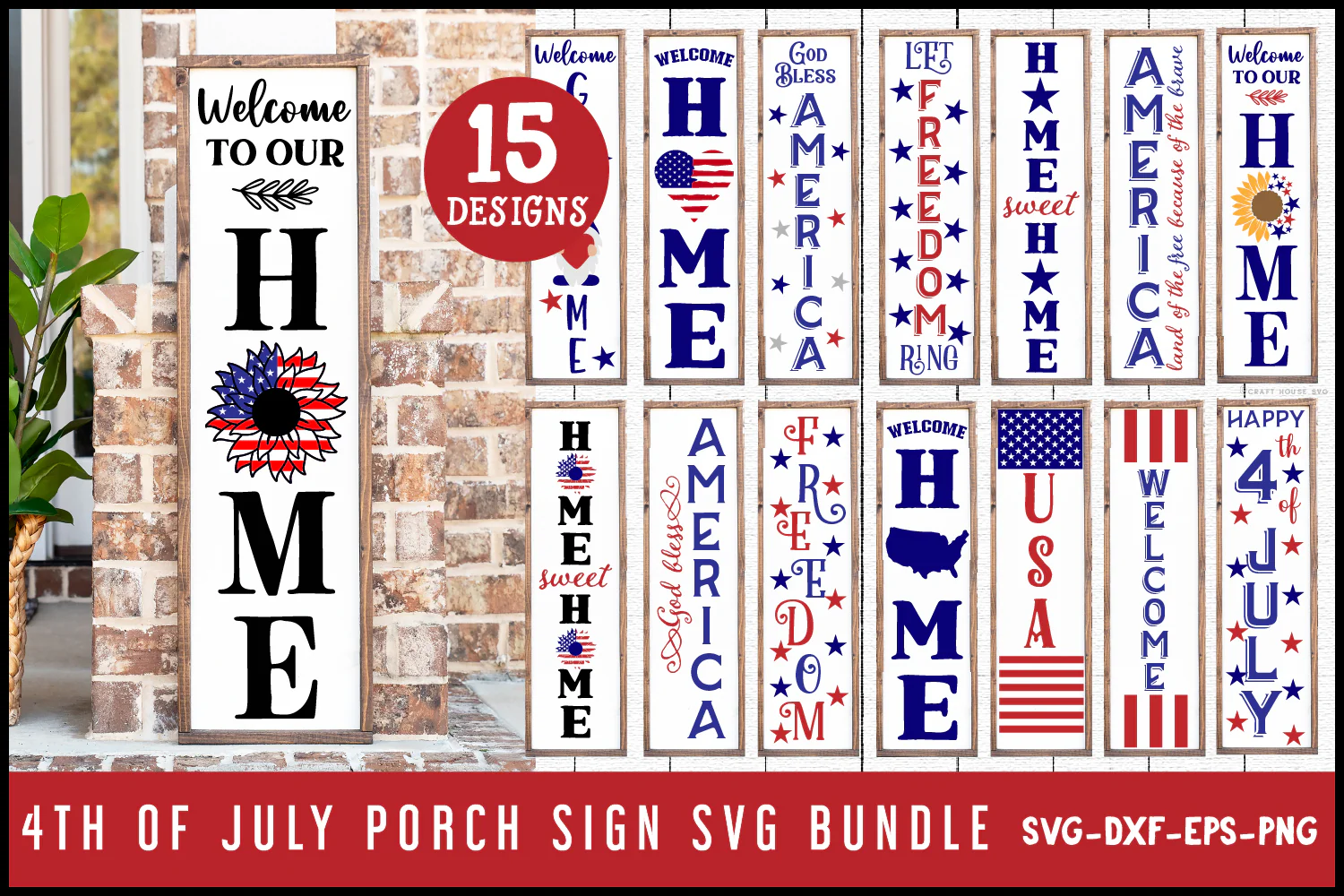 4th of July Vertical Porch Sign SVG Bundle - Image 2