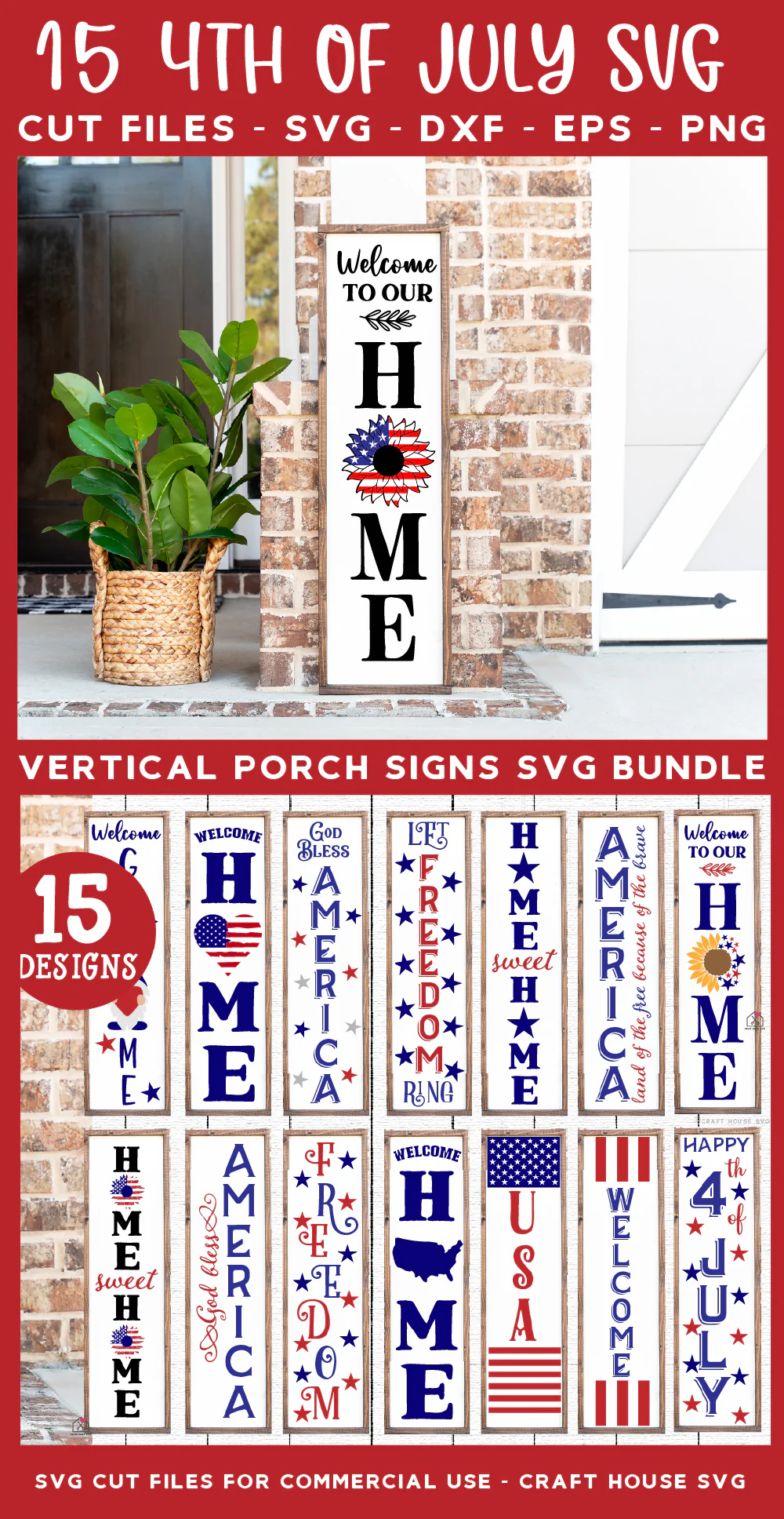 4th of July Vertical Porch Sign SVG Bundle - Image 3