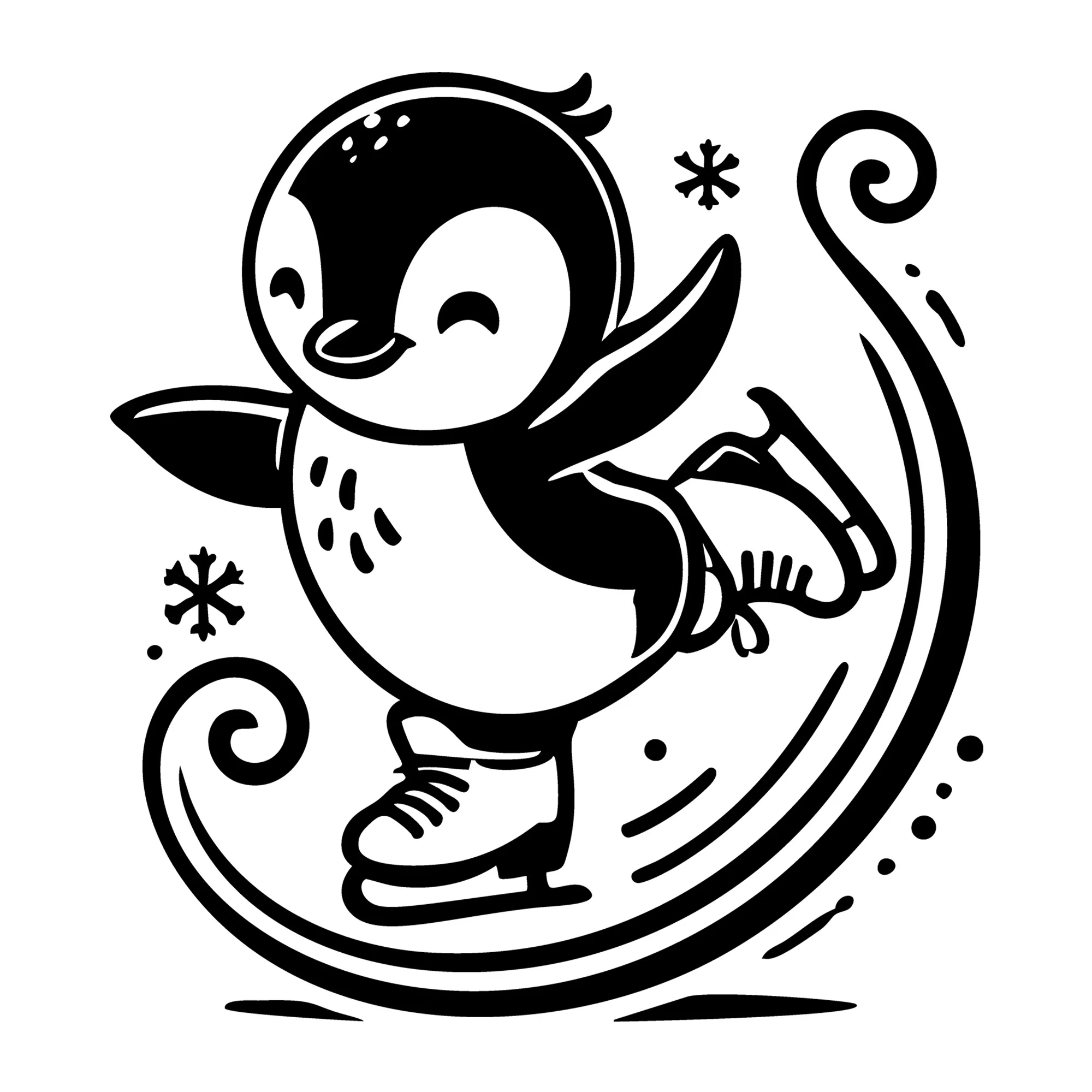 A Cute Penguin Gracefully Ice Skating SVG