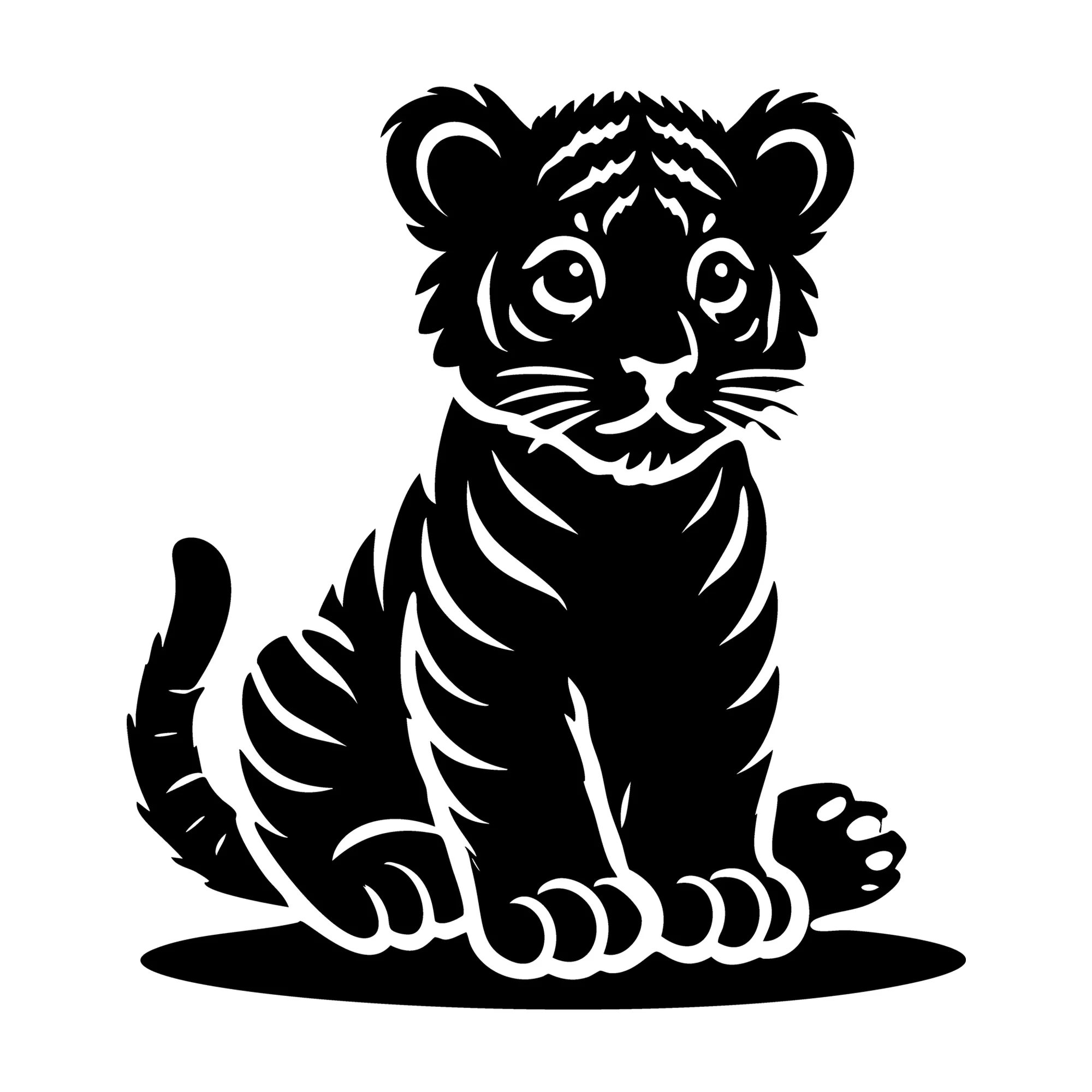 Baby Tiger Cub Sitting Silhouette SVG