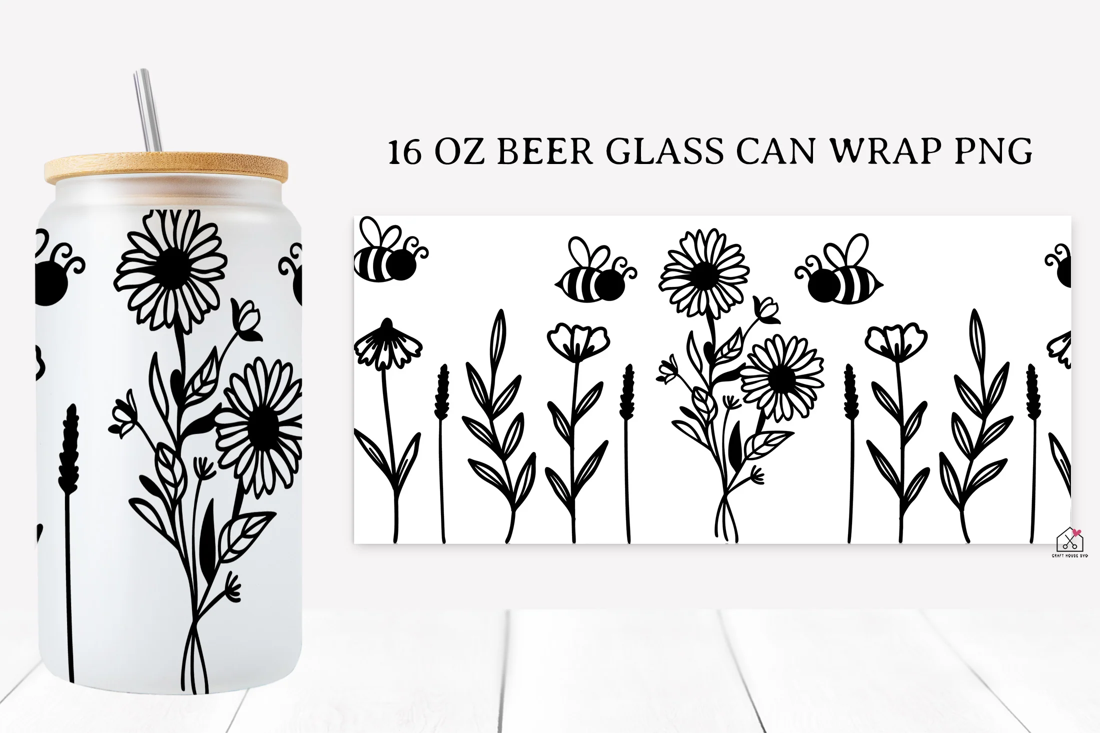 Bee 16 Oz Glass Can Wrap SVG Bundle - Image 3