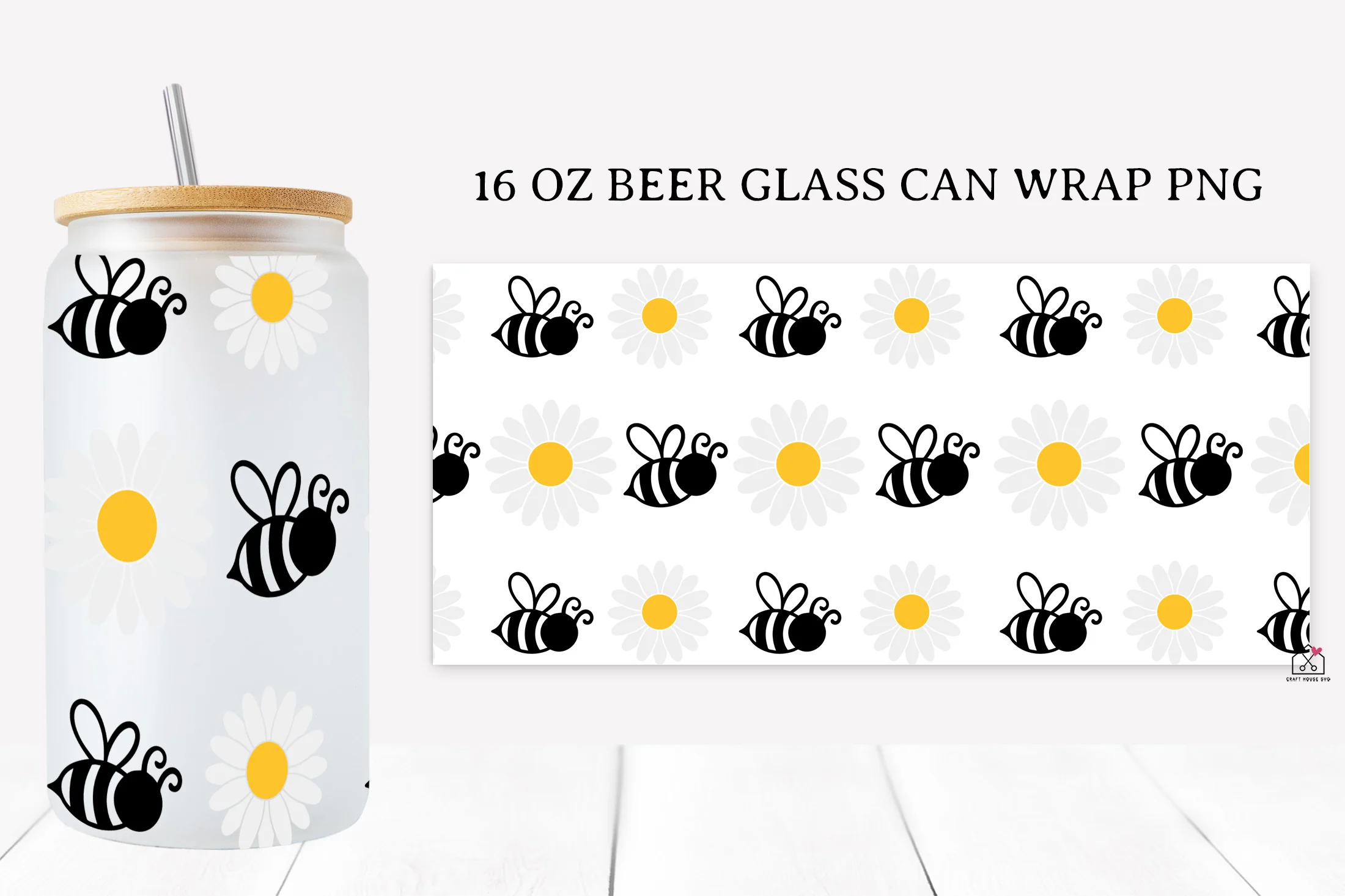 Bee 16 Oz Glass Can Wrap SVG Bundle - Image 4