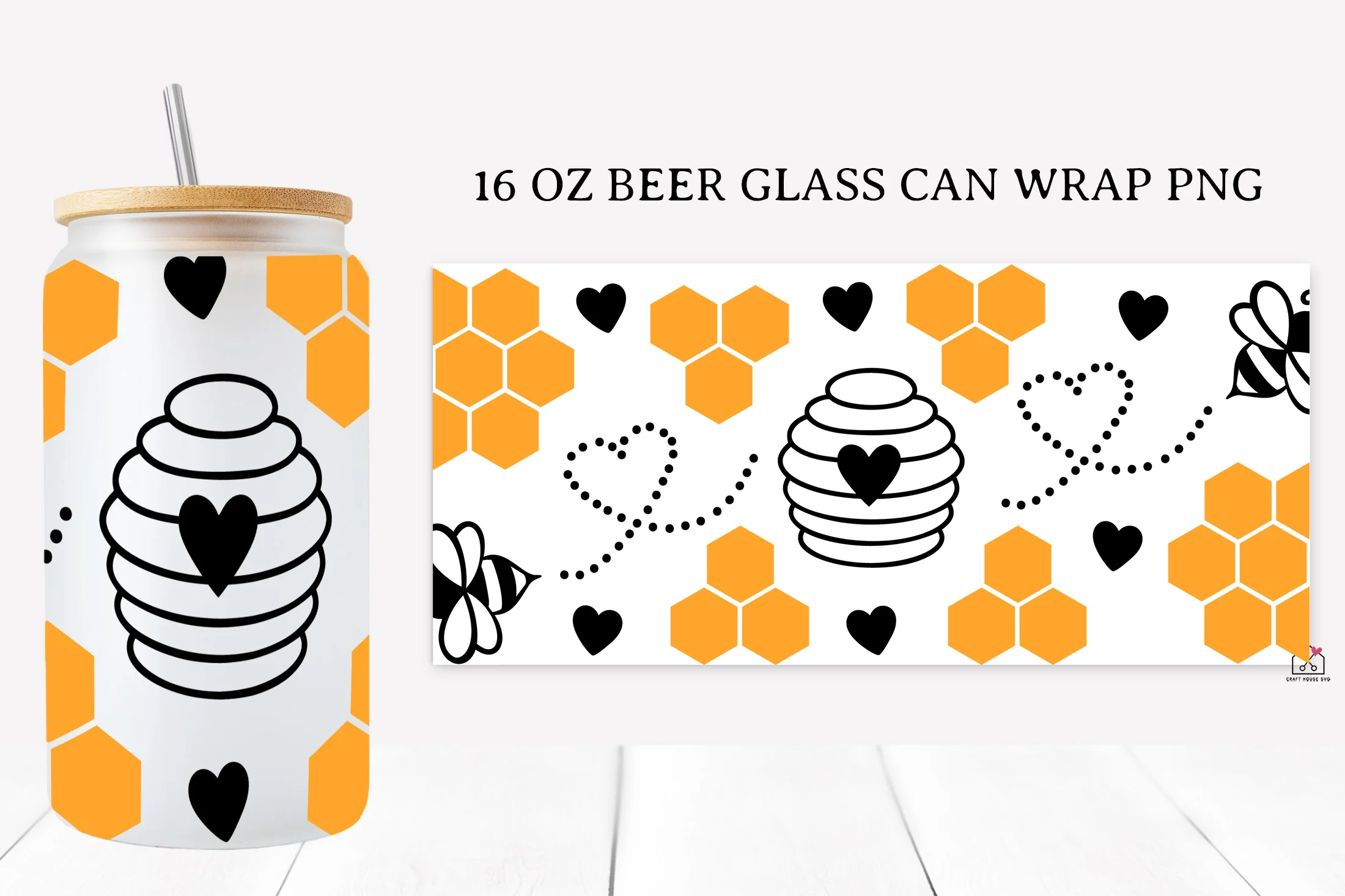 Bee 16 Oz Glass Can Wrap SVG Bundle - Image 5