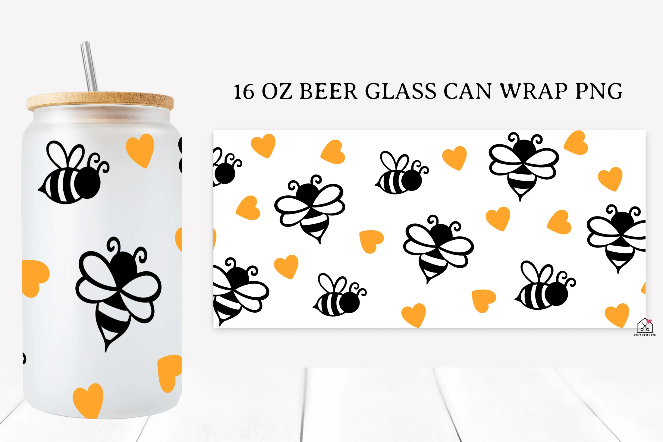 Bee 16 Oz Glass Can Wrap SVG Bundle - Image 6