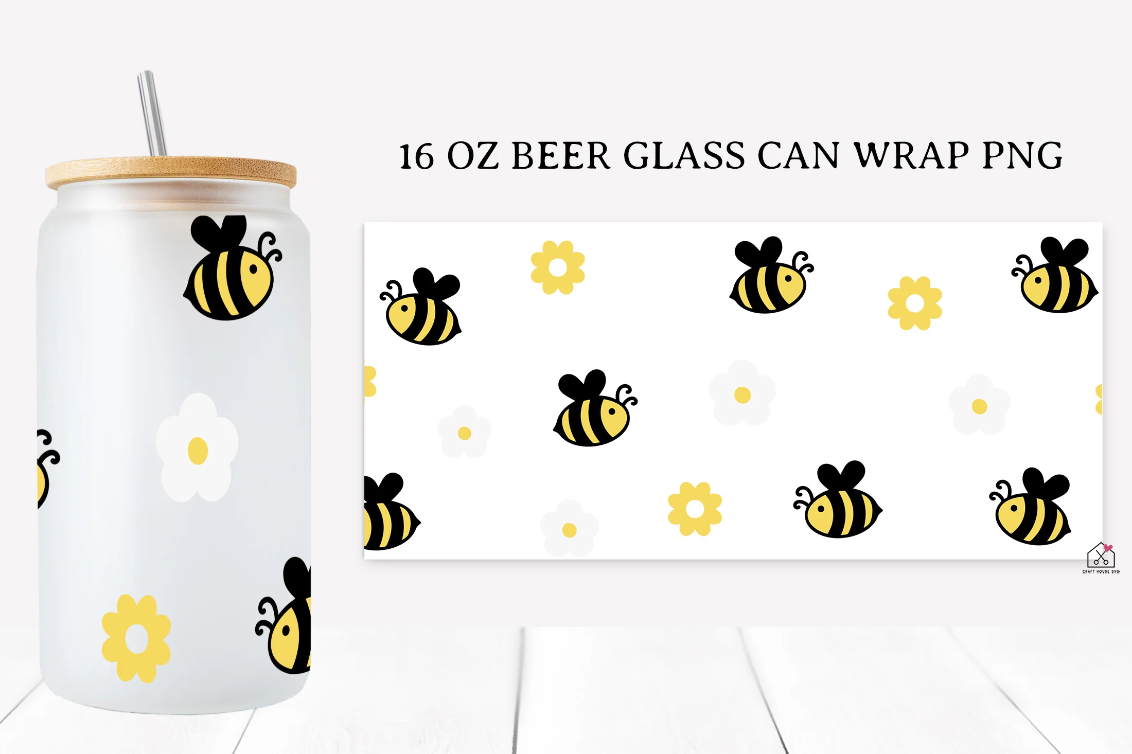 Bee 16 Oz Glass Can Wrap SVG Bundle - Image 7