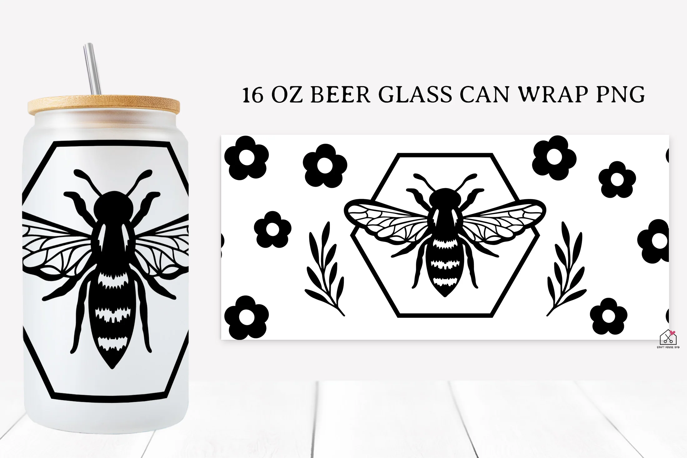 Bee 16 Oz Glass Can Wrap SVG Bundle - Image 9