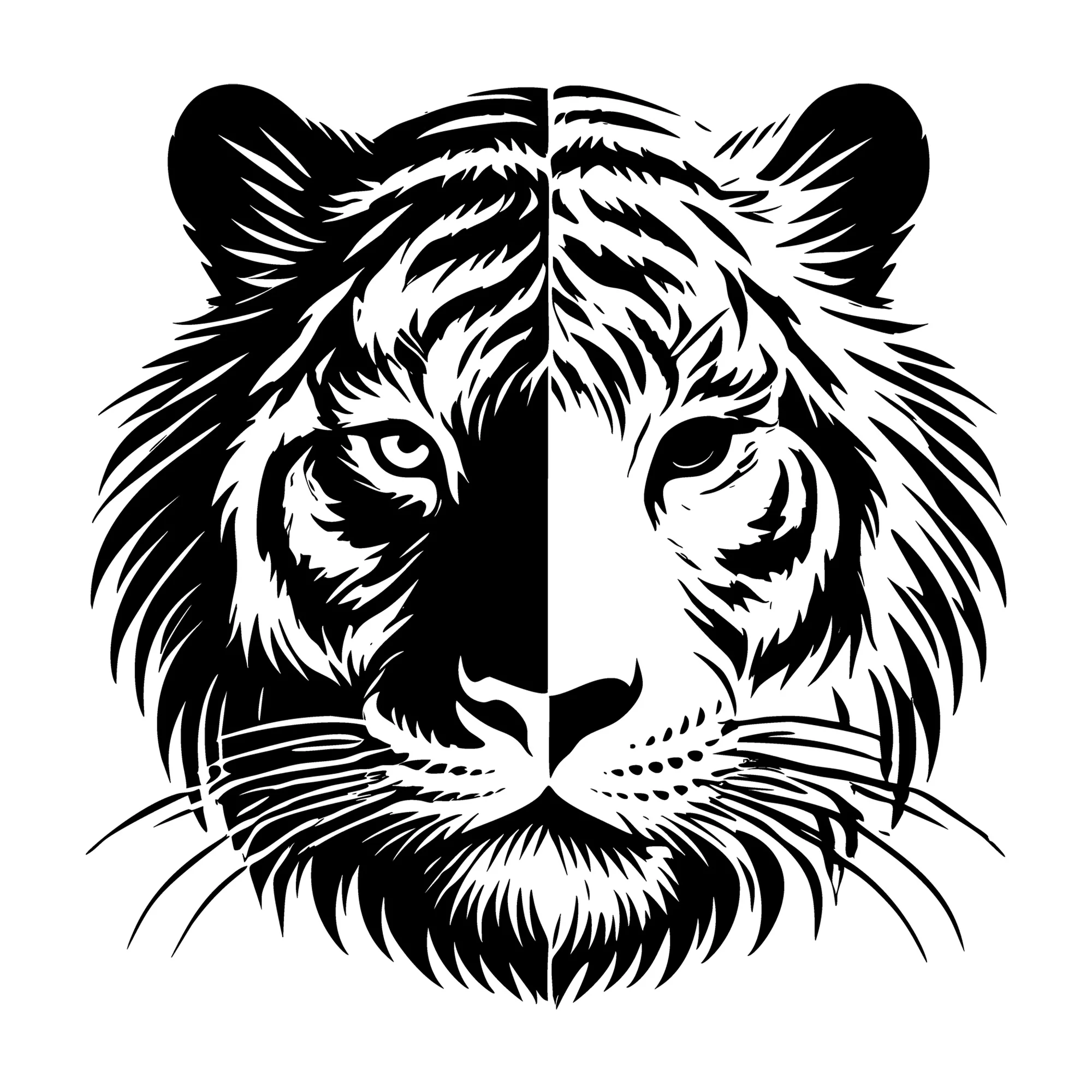 Black and White Tiger Head Silhouette SVG