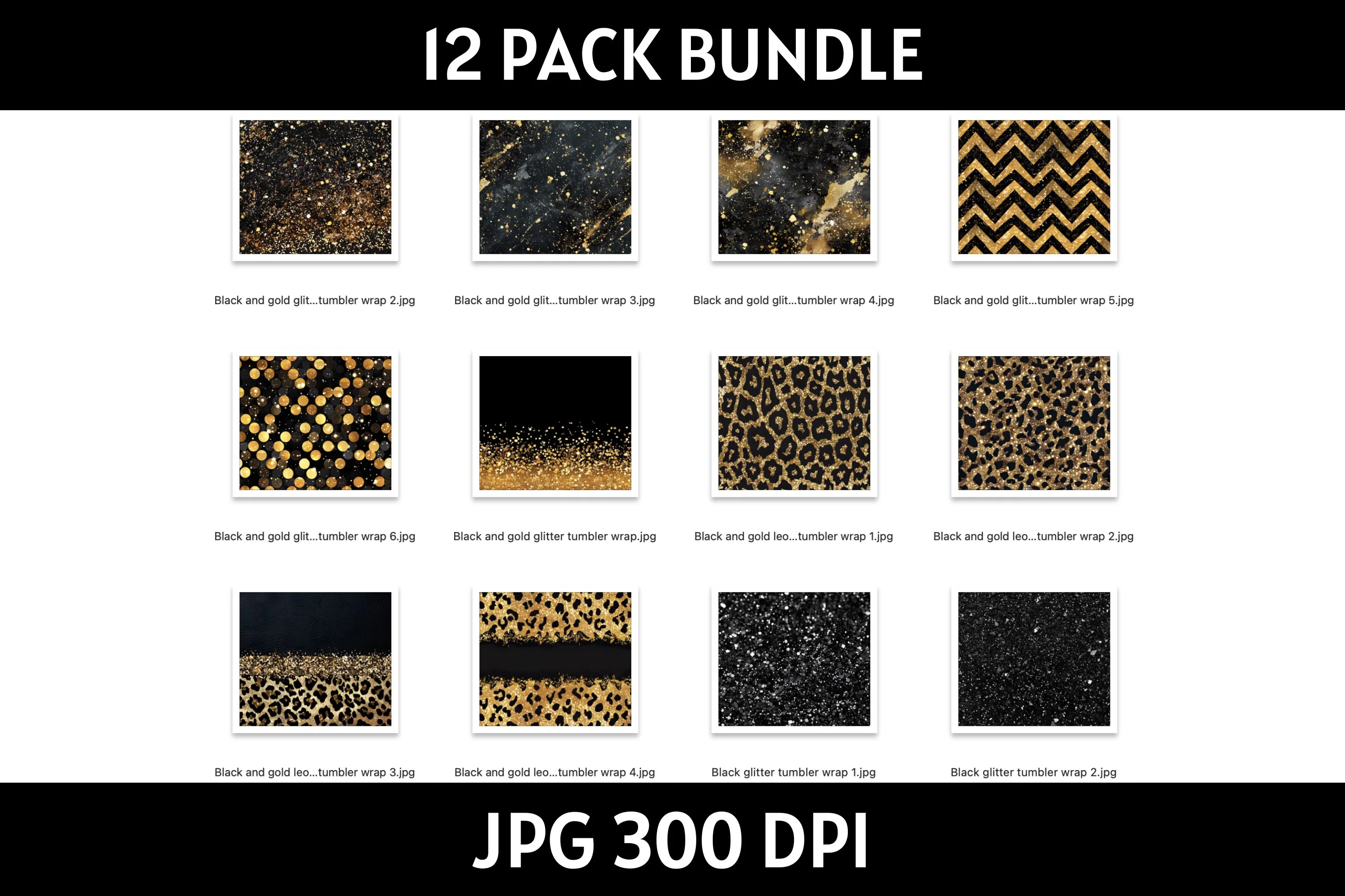 Black Glitter 20 oz Tumbler Wrap Bundle Sublimation Designs JPG - Image 3