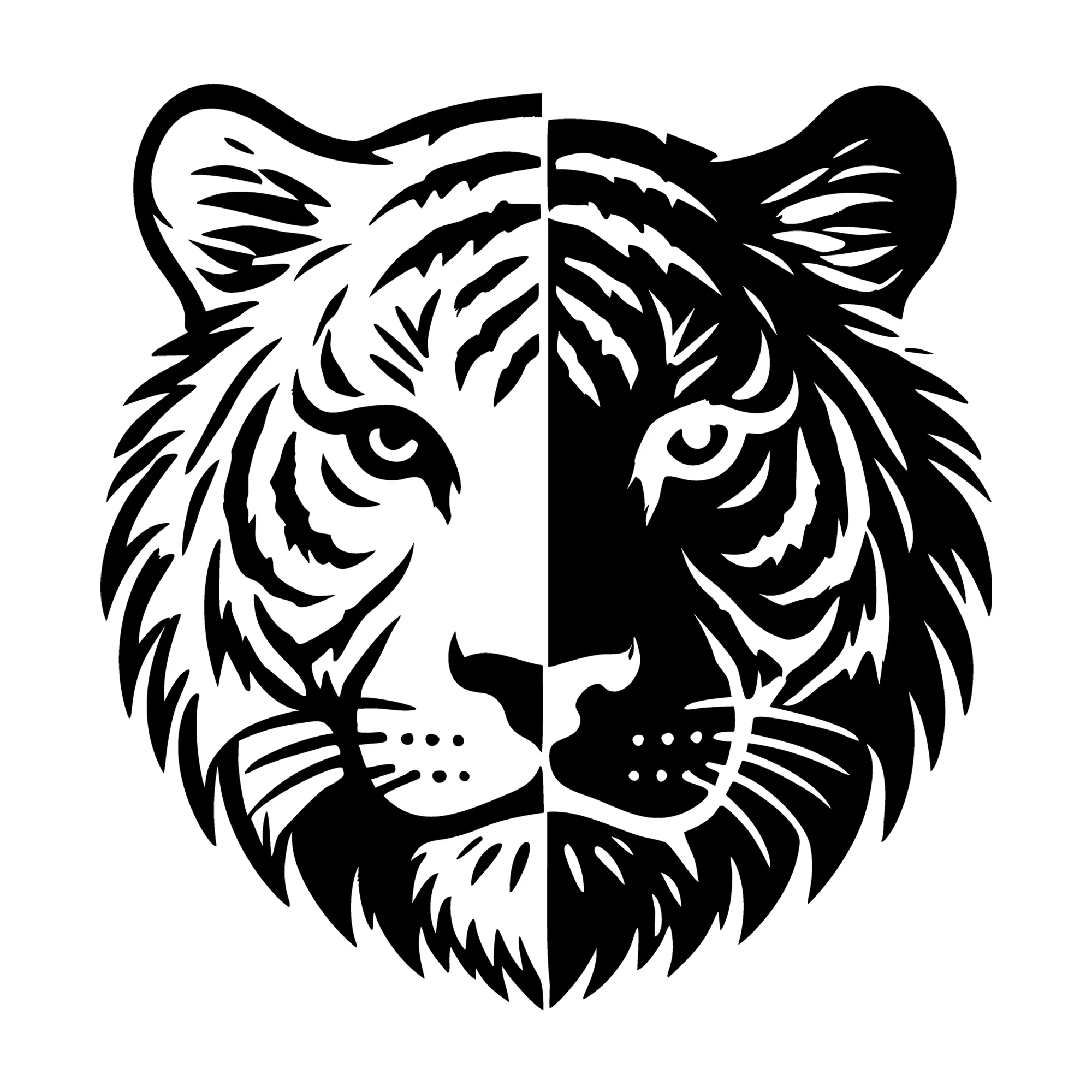 Bold Silhouette of a Tiger Head Split Design SVG