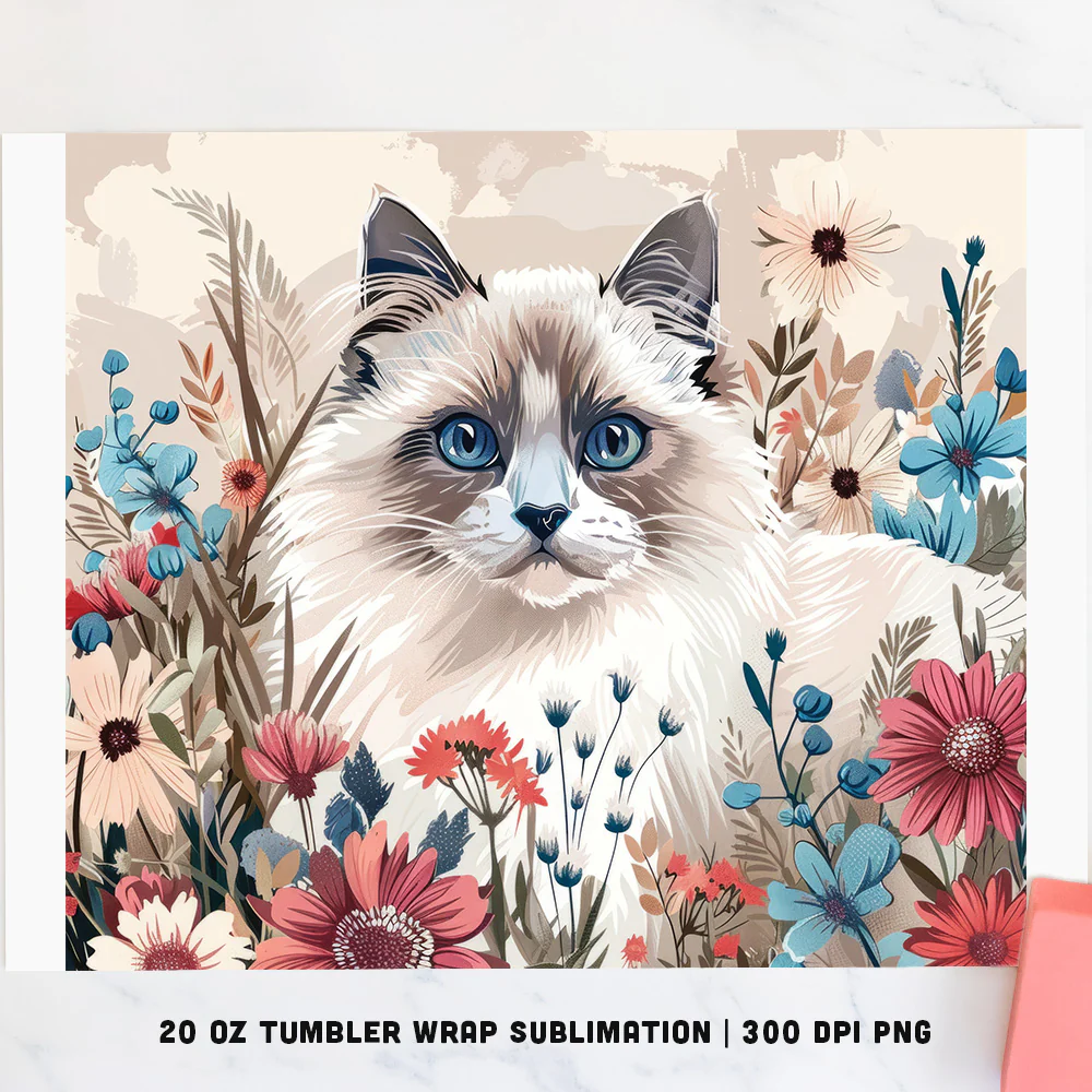 Cat Illustration Tumbler Sublimation Bundle PNG 20 oz - Image 3