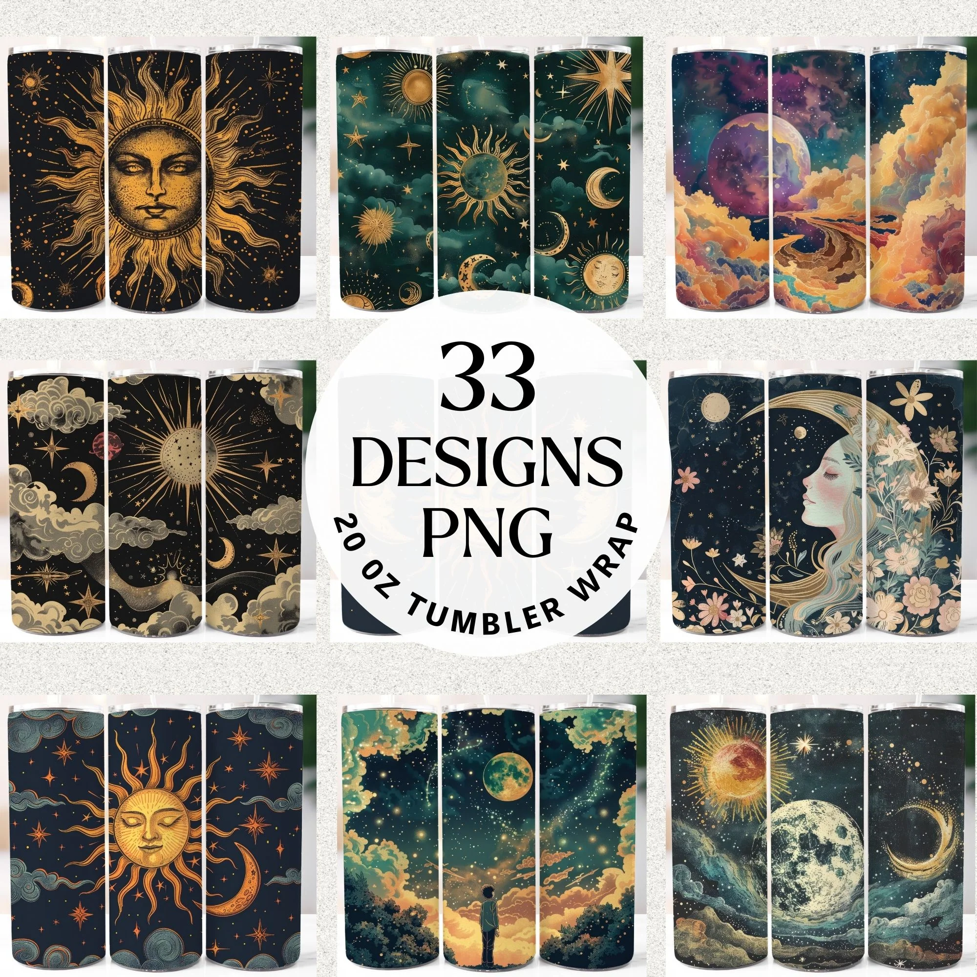 Celestial Tumbler Sublimation Bundle PNG 20 oz