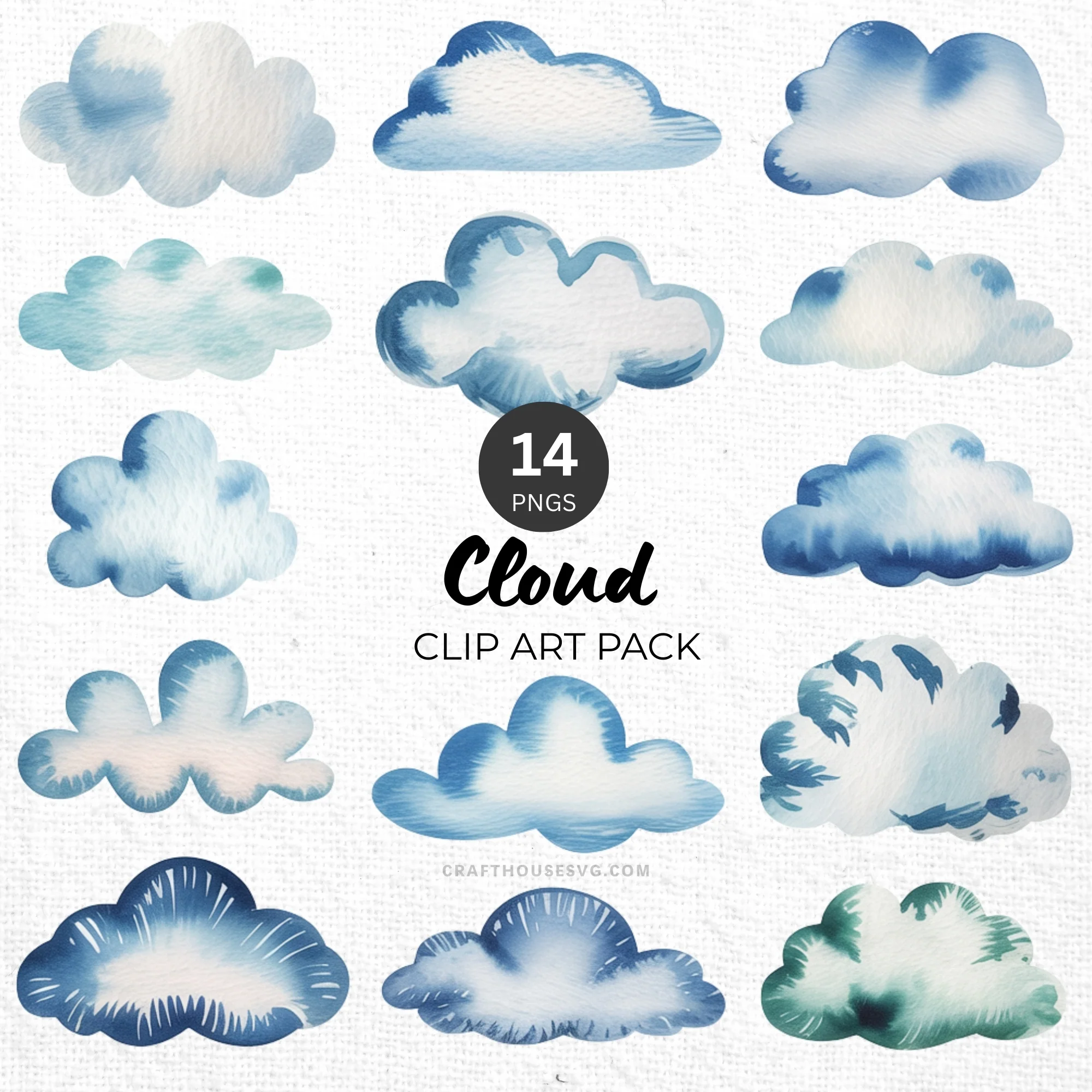 Cloud Clipart Pack Sublimation Bundle PNG