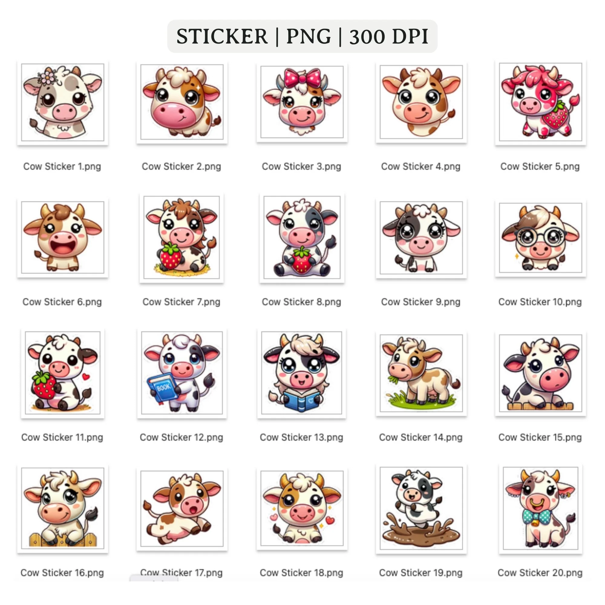 Cow Stickers Printable PNG - Image 3