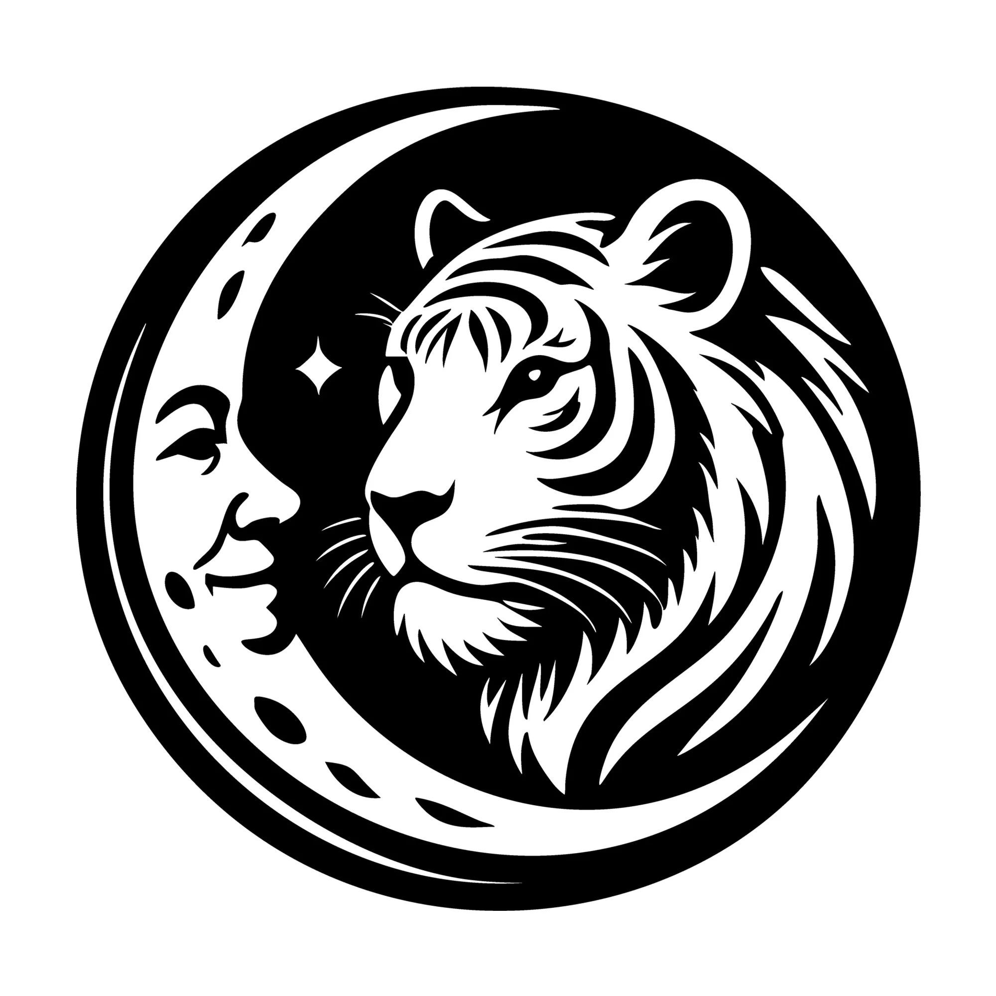 Crescent Moon with Tiger Silhouette SVG