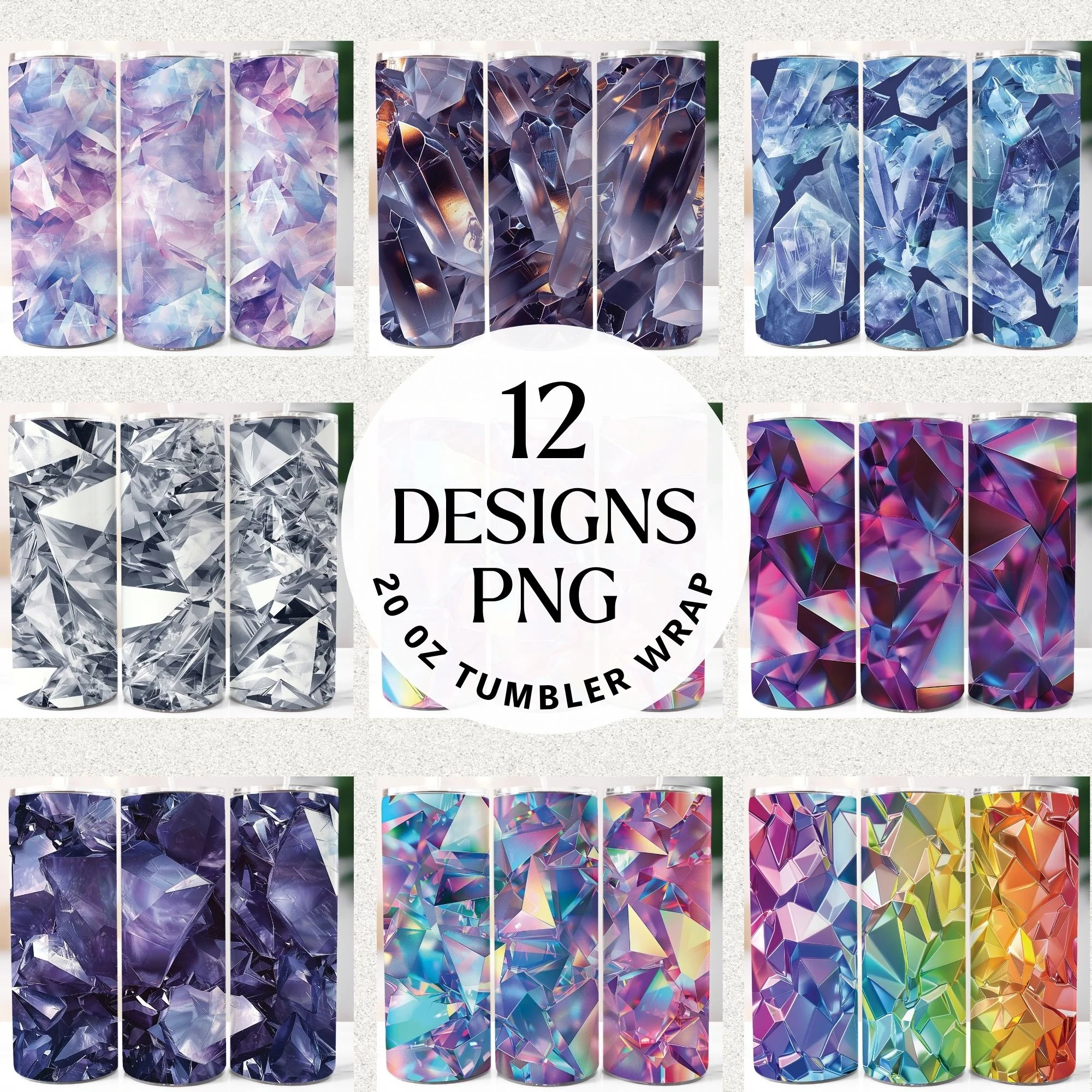 Crystal 20 oz Tumbler Wrap Bundle Holographic Sublimation Designs JPG