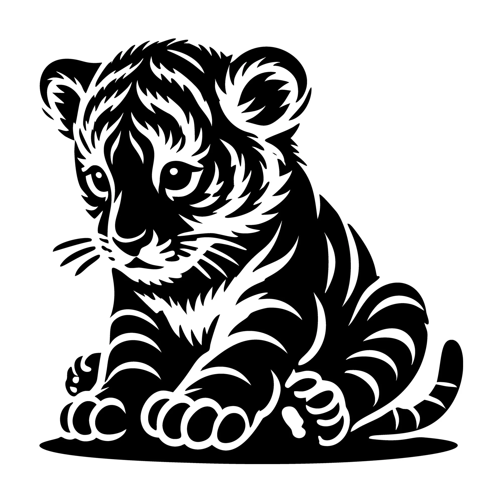 Curious Sitting Tiger Cub Silhouette SVG