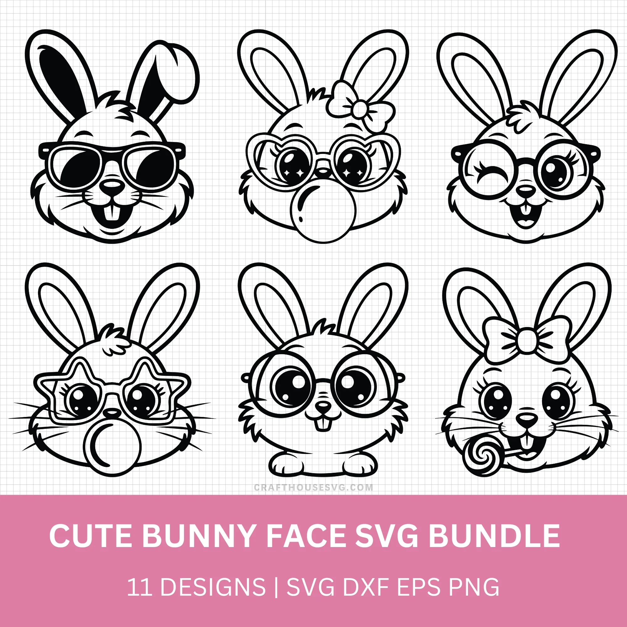Cute Bunny Face Easter SVG Bundle