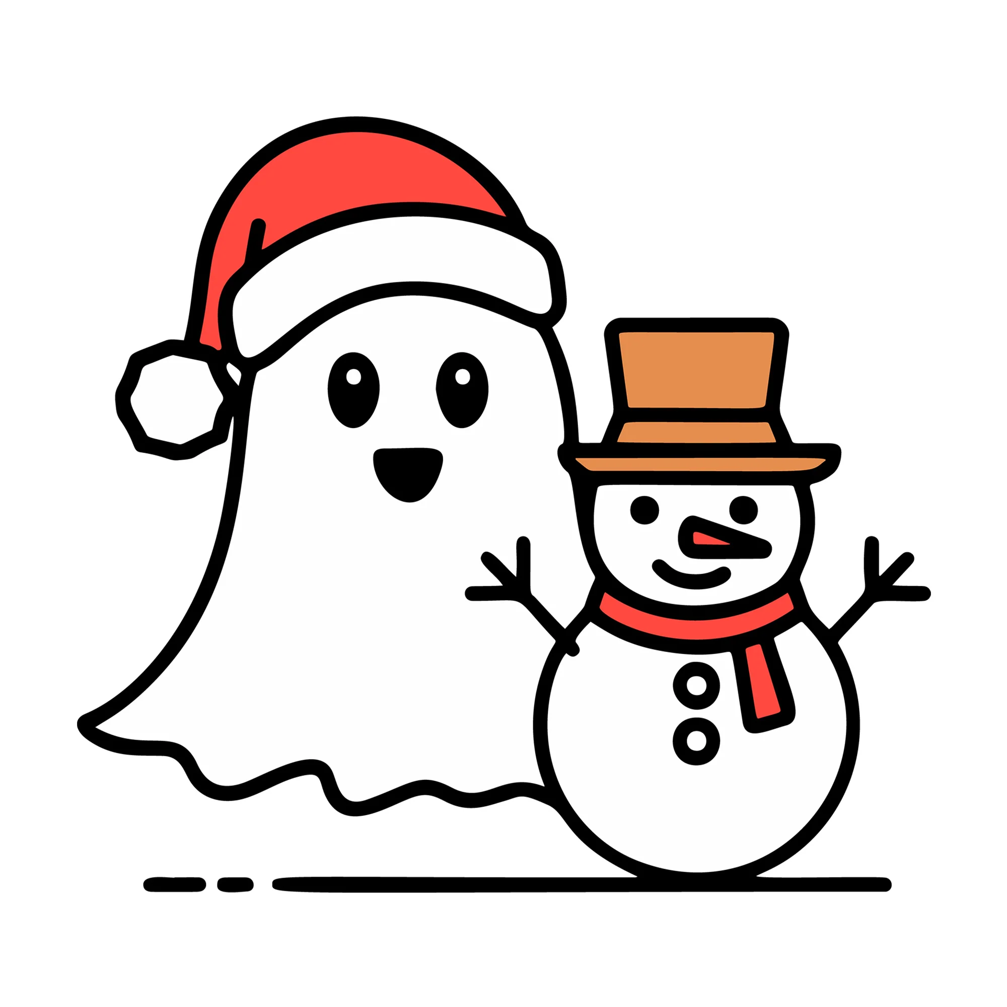 Cute Christmas Ghost with Snowman SVG