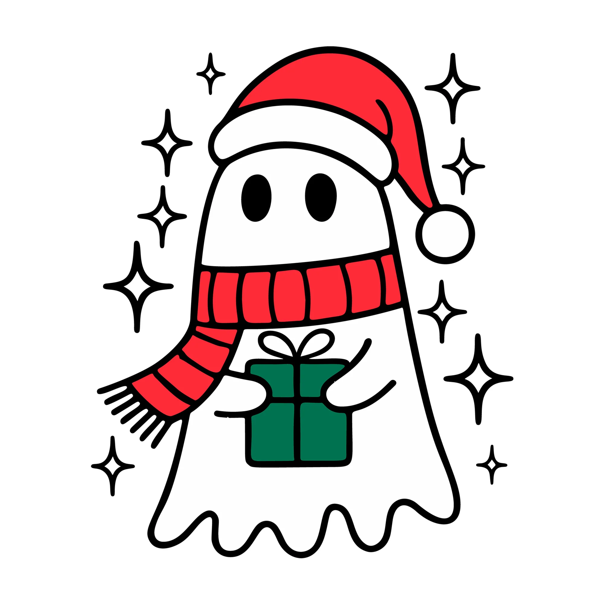 Cute Ghost Holding Christmas Present SVG
