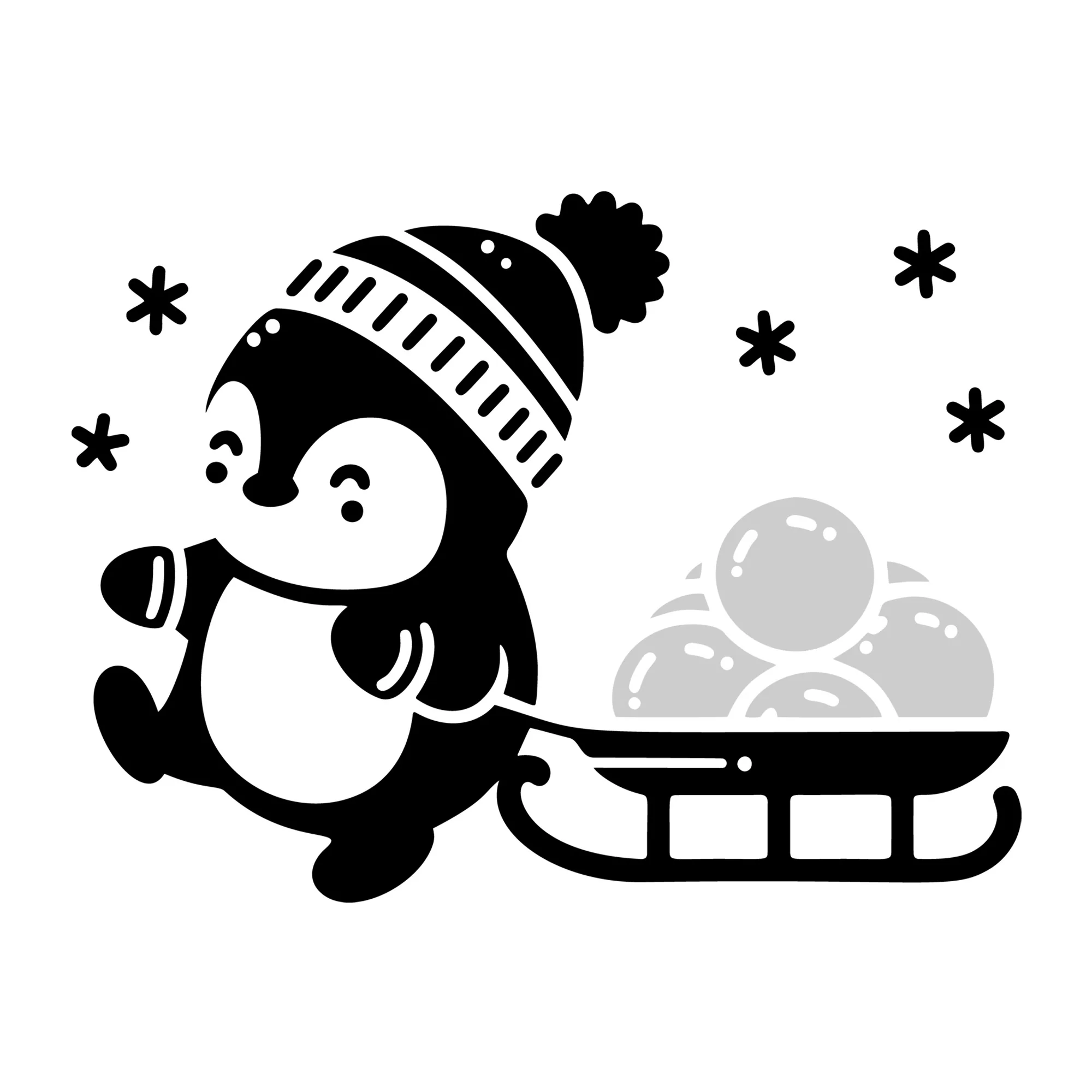 Cute Penguin Pulling Snowballs Sled SVG