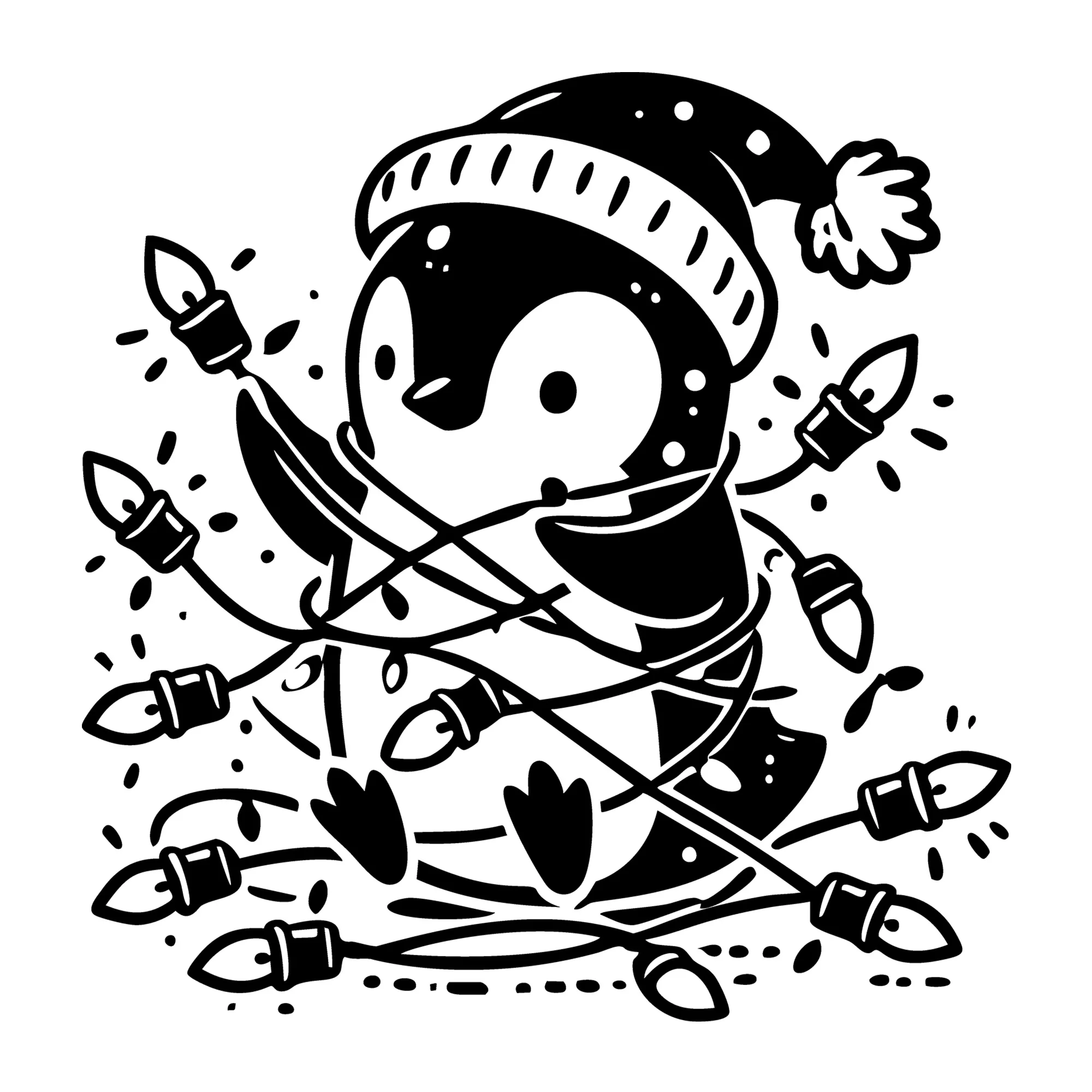 Cute Penguin Tangled in Holiday Lights SVG