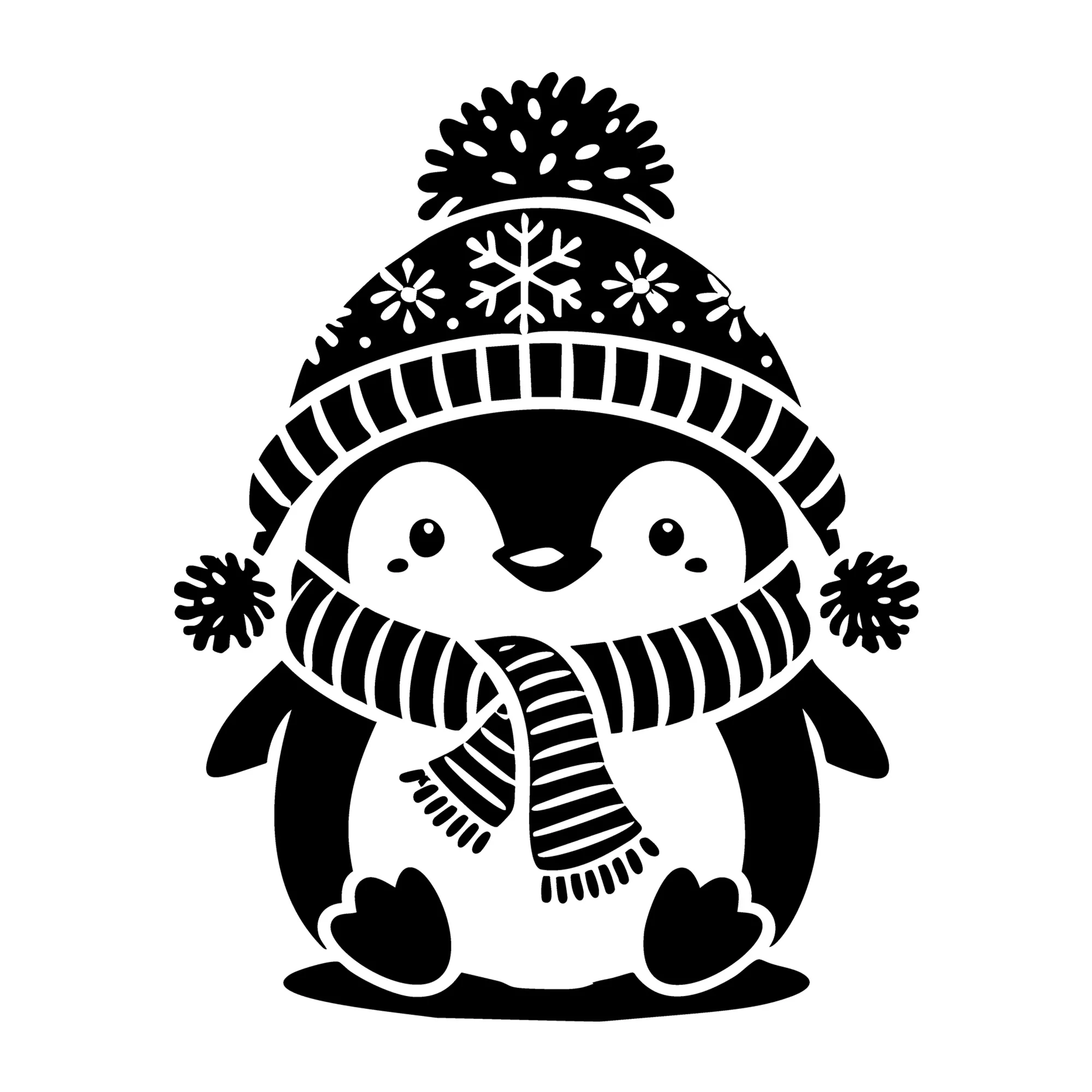 Cute Penguin with Fluffy Winter Hat SVG