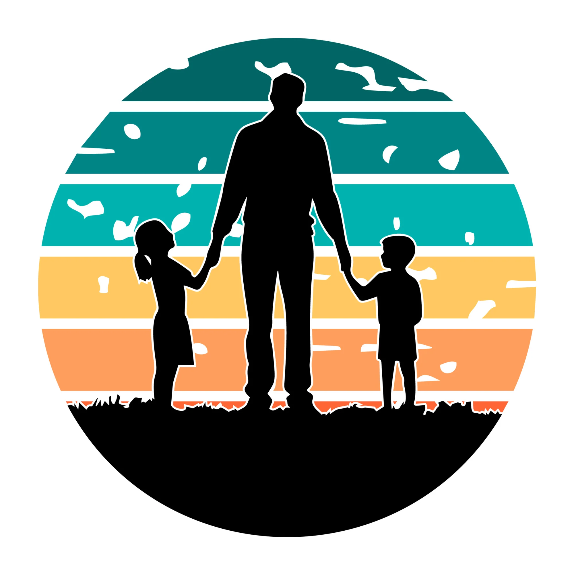Dad And Kids Silhouette SVG