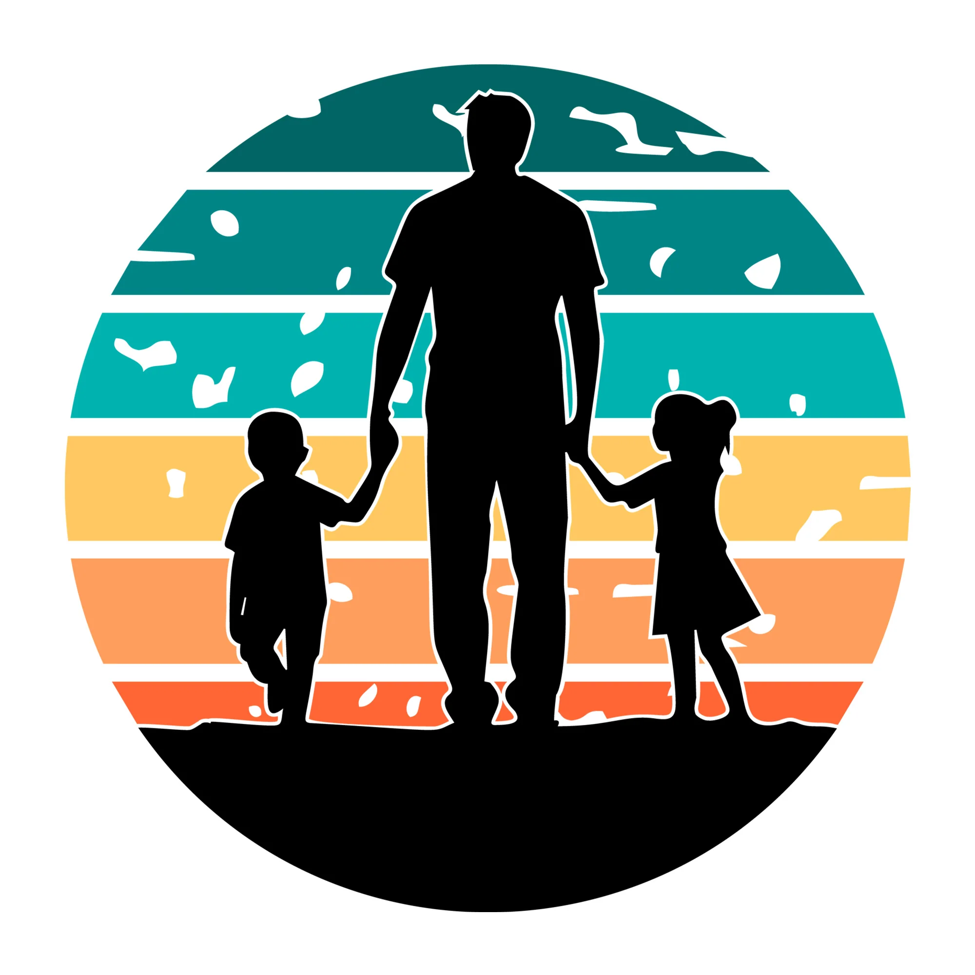 Dad And Kids Silhouette SVG
