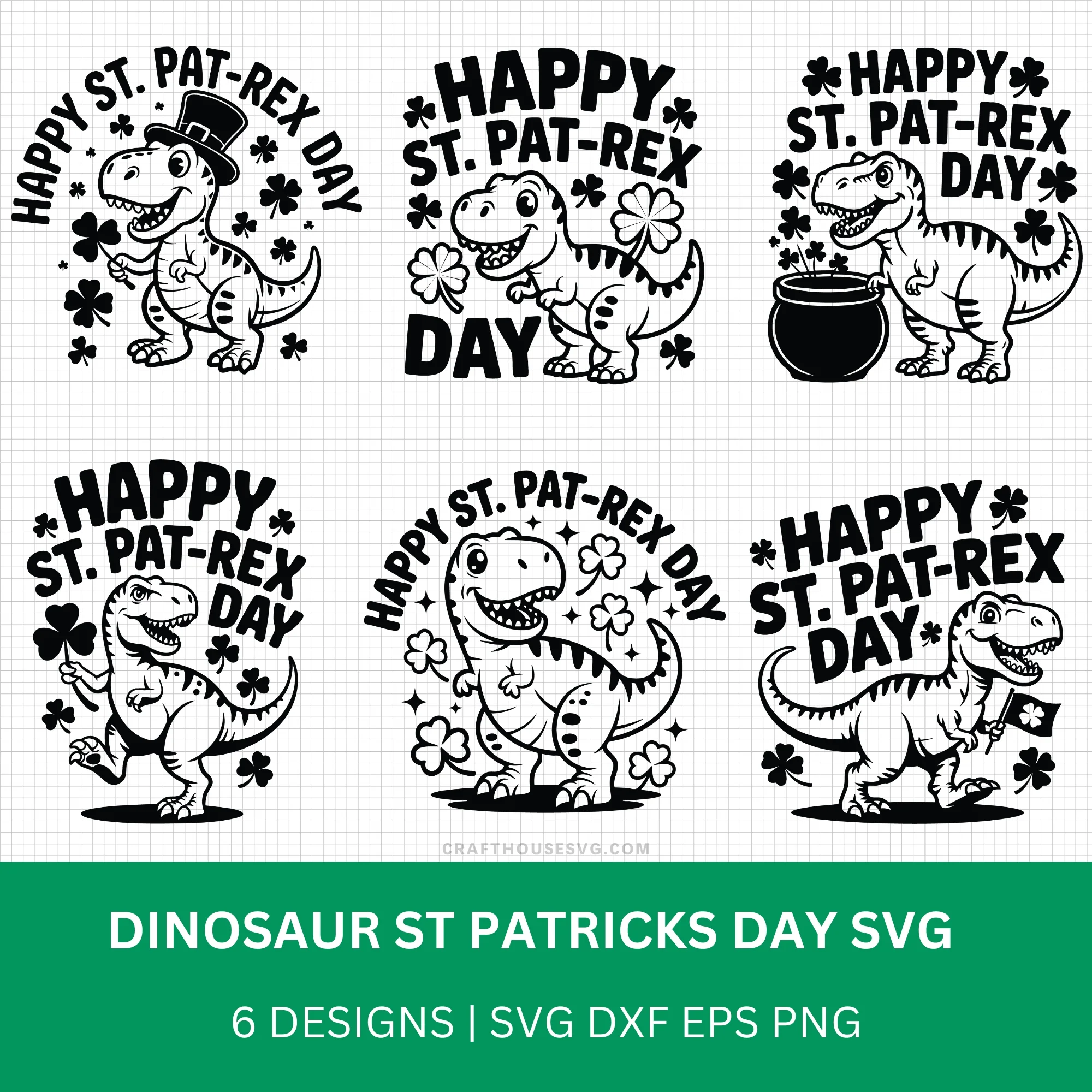 Dinosaur St. Patrick's Day SVG Bundle