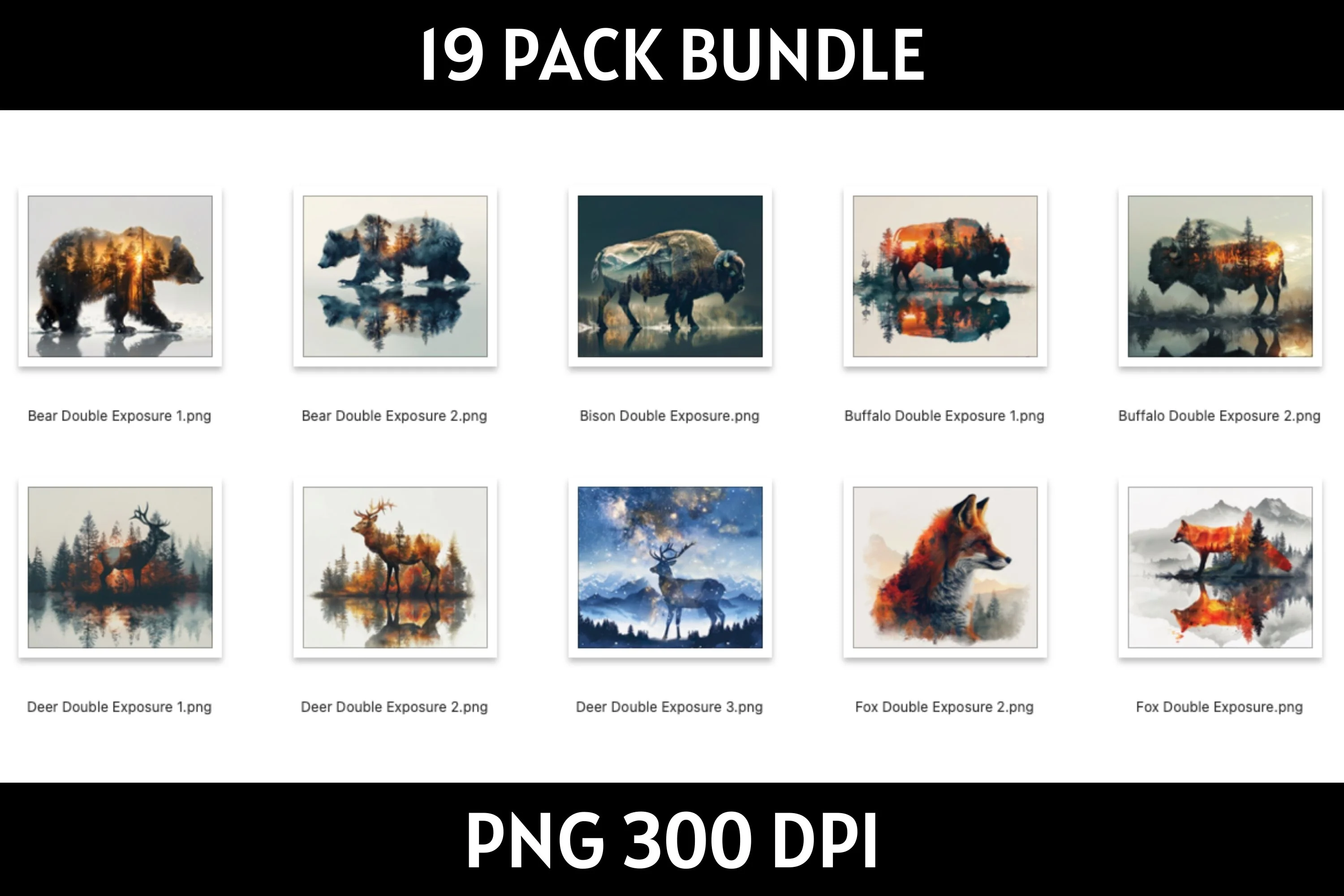 Double Exposure Animal Tumbler Sublimation Bundle PNG 20 oz - Image 3