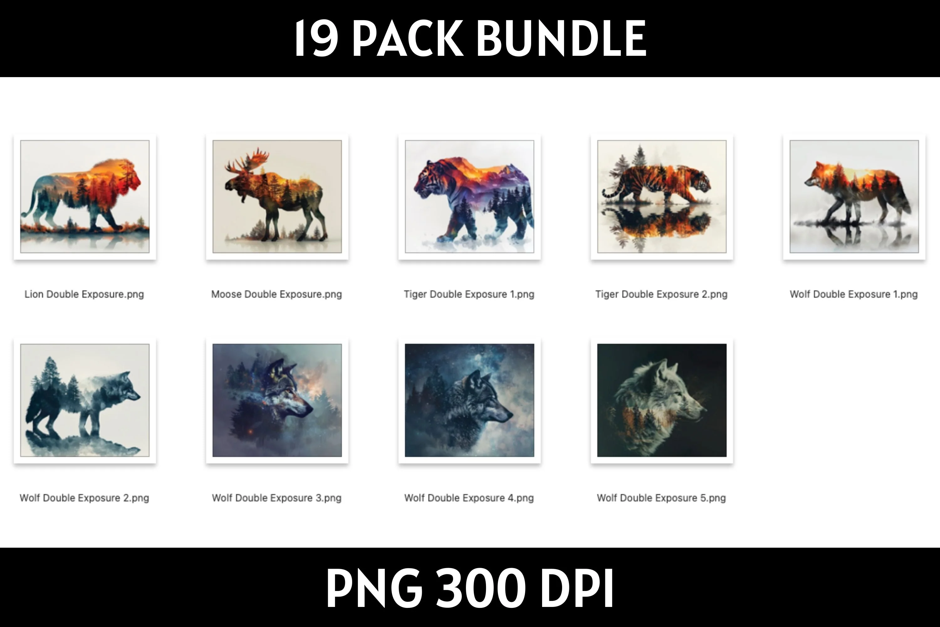 Double Exposure Animal Tumbler Sublimation Bundle PNG 20 oz - Image 4