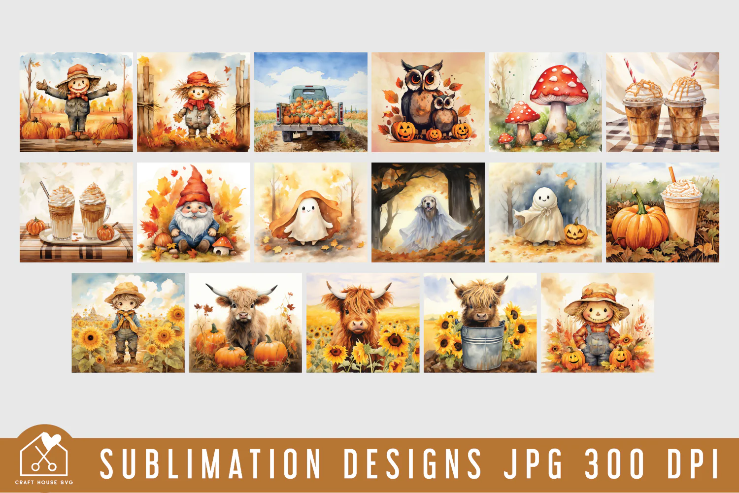 Fall Autumn 20oz Tumbler Wrap Bundle Sublimation Designs JPG - Image 3