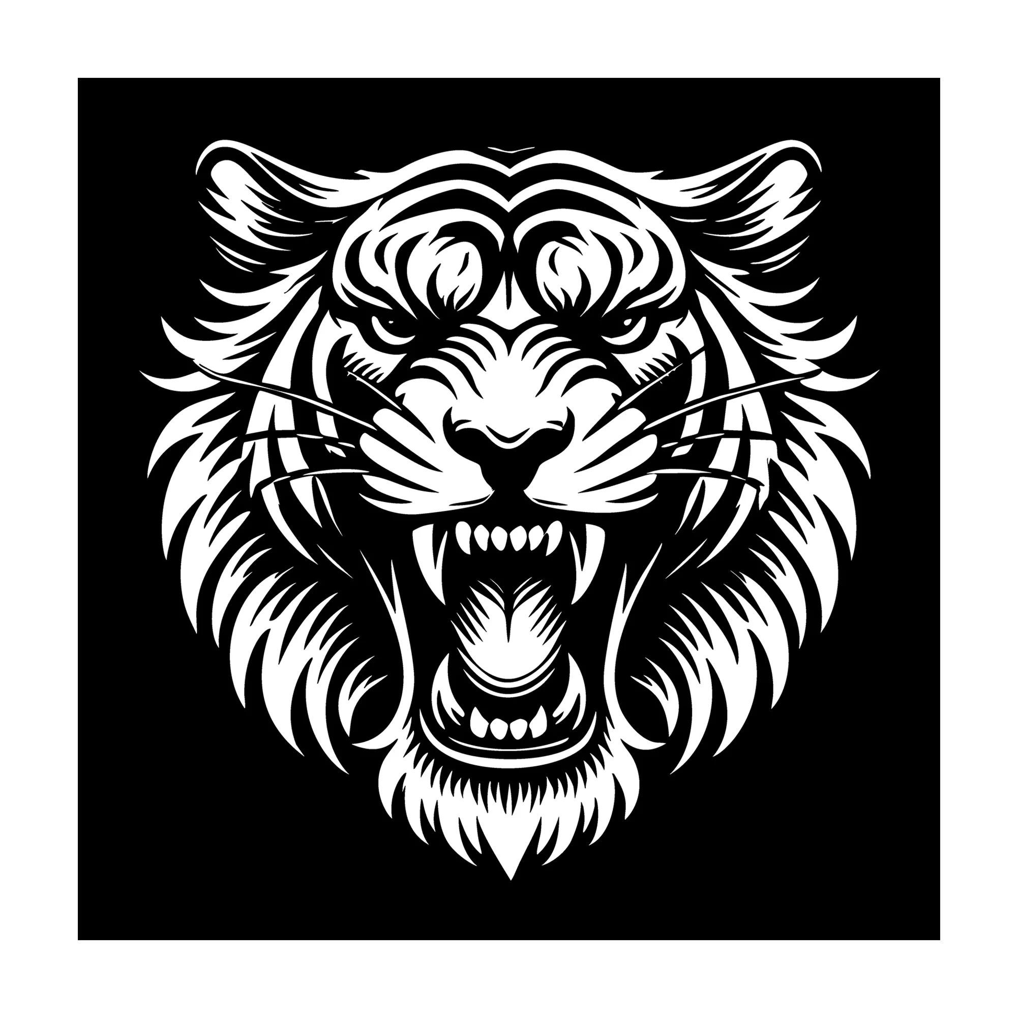 Fierce Silhouette of a Roaring Tiger Head SVG