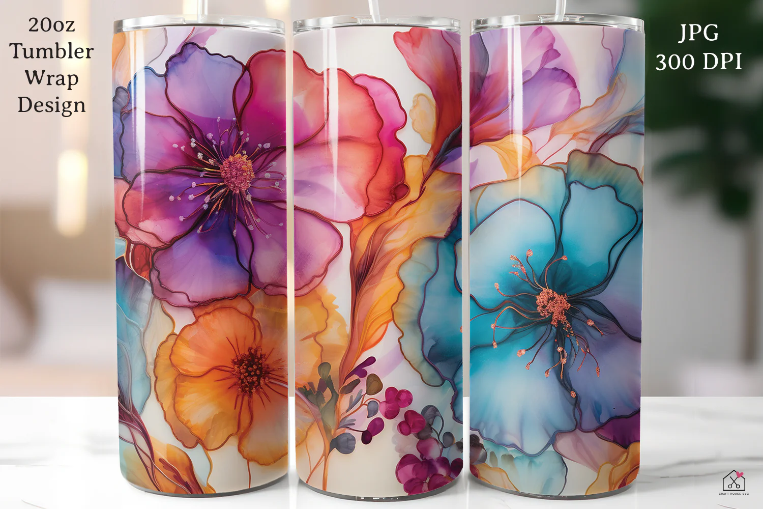 Floral Alcohol Ink 20oz Tumbler Wrap Bundle Sublimation Designs JPG - Image 10