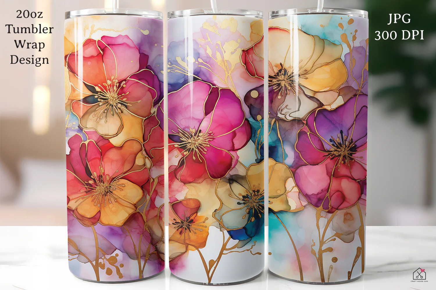 Floral Alcohol Ink 20oz Tumbler Wrap Bundle Sublimation Designs JPG - Image 11