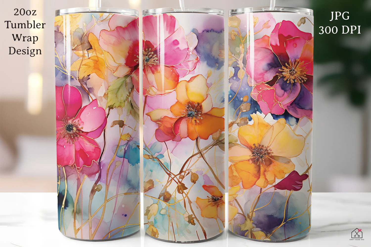 Floral Alcohol Ink 20oz Tumbler Wrap Bundle Sublimation Designs JPG - Image 12