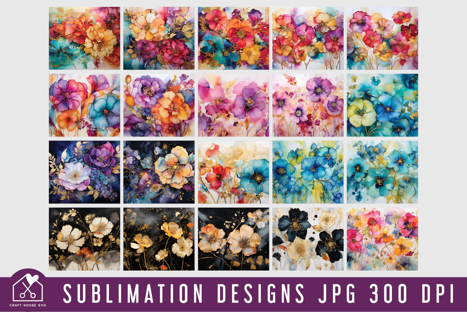 Floral Alcohol Ink 20oz Tumbler Wrap Bundle Sublimation Designs JPG - Image 3
