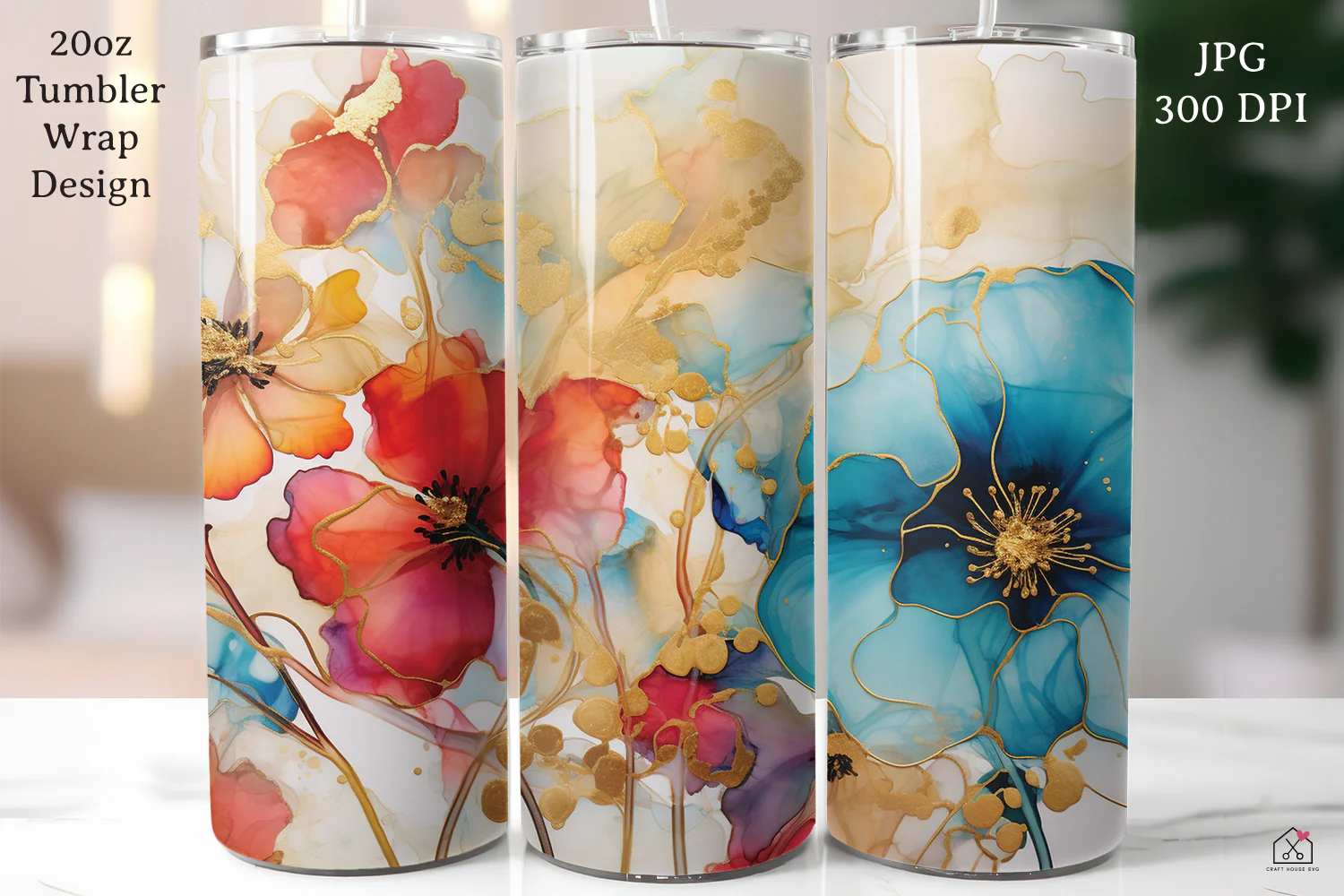 Floral Alcohol Ink 20oz Tumbler Wrap Bundle Sublimation Designs JPG - Image 6