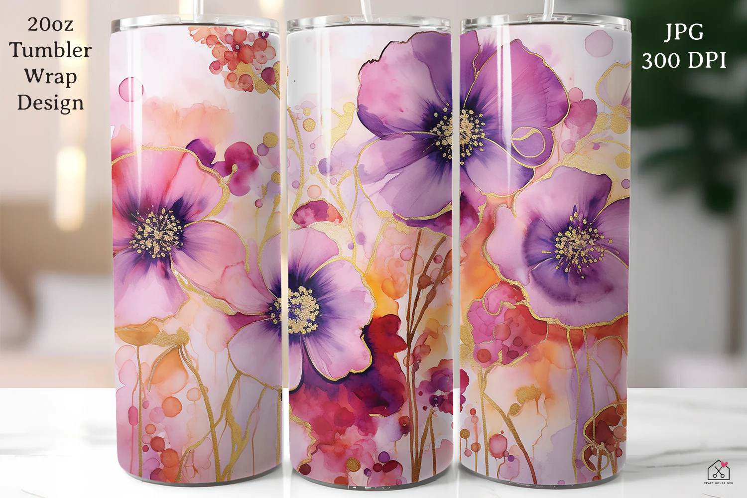Floral Alcohol Ink 20oz Tumbler Wrap Bundle Sublimation Designs JPG - Image 7