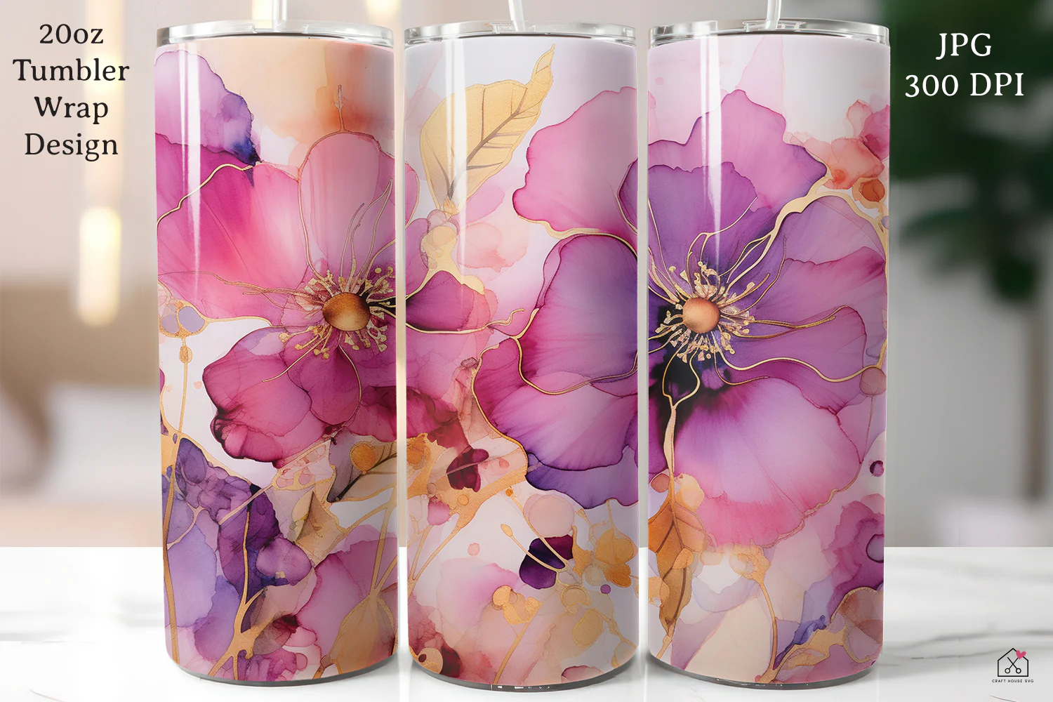Floral Alcohol Ink 20oz Tumbler Wrap Bundle Sublimation Designs JPG - Image 9
