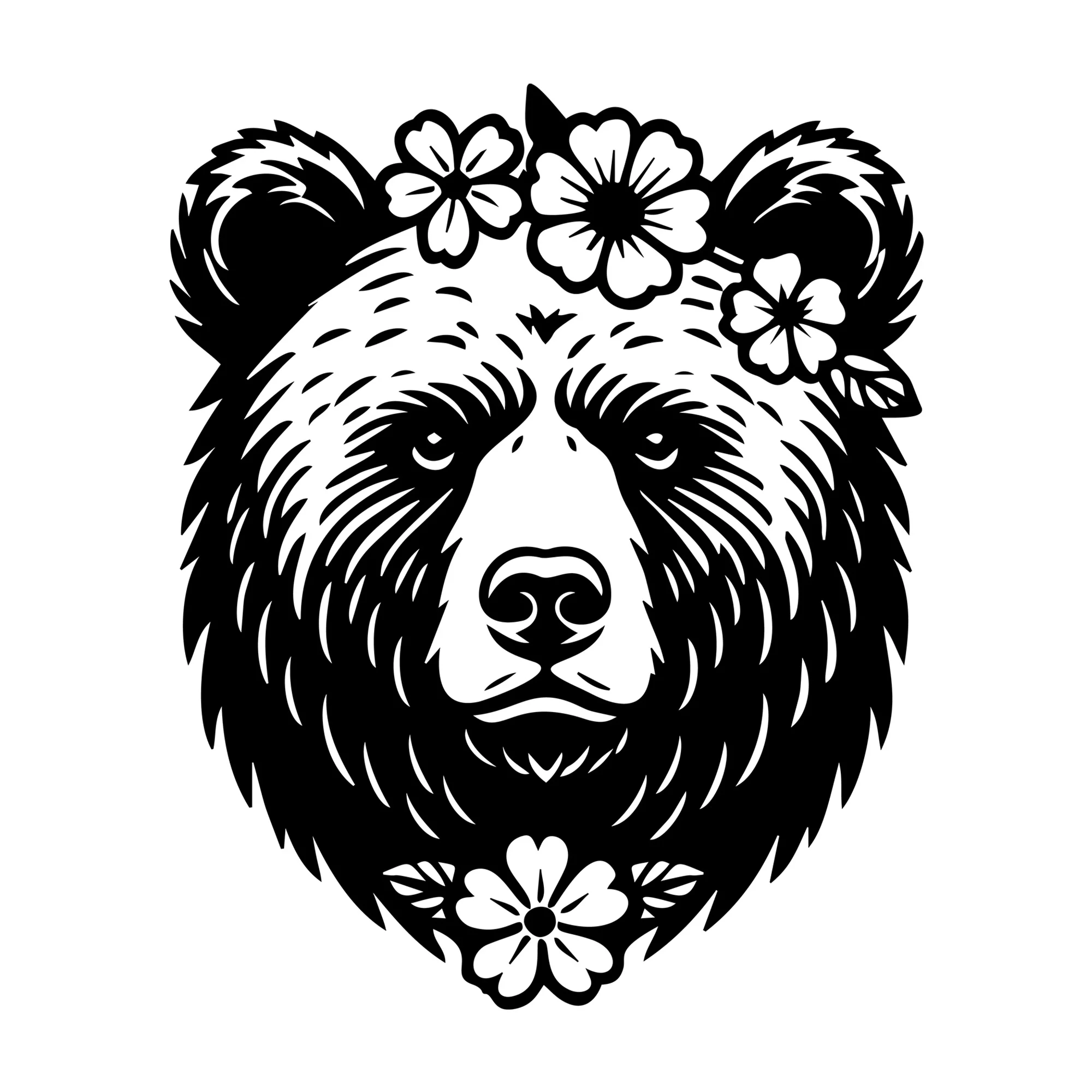 Floral Grizzly Bear Head SVG