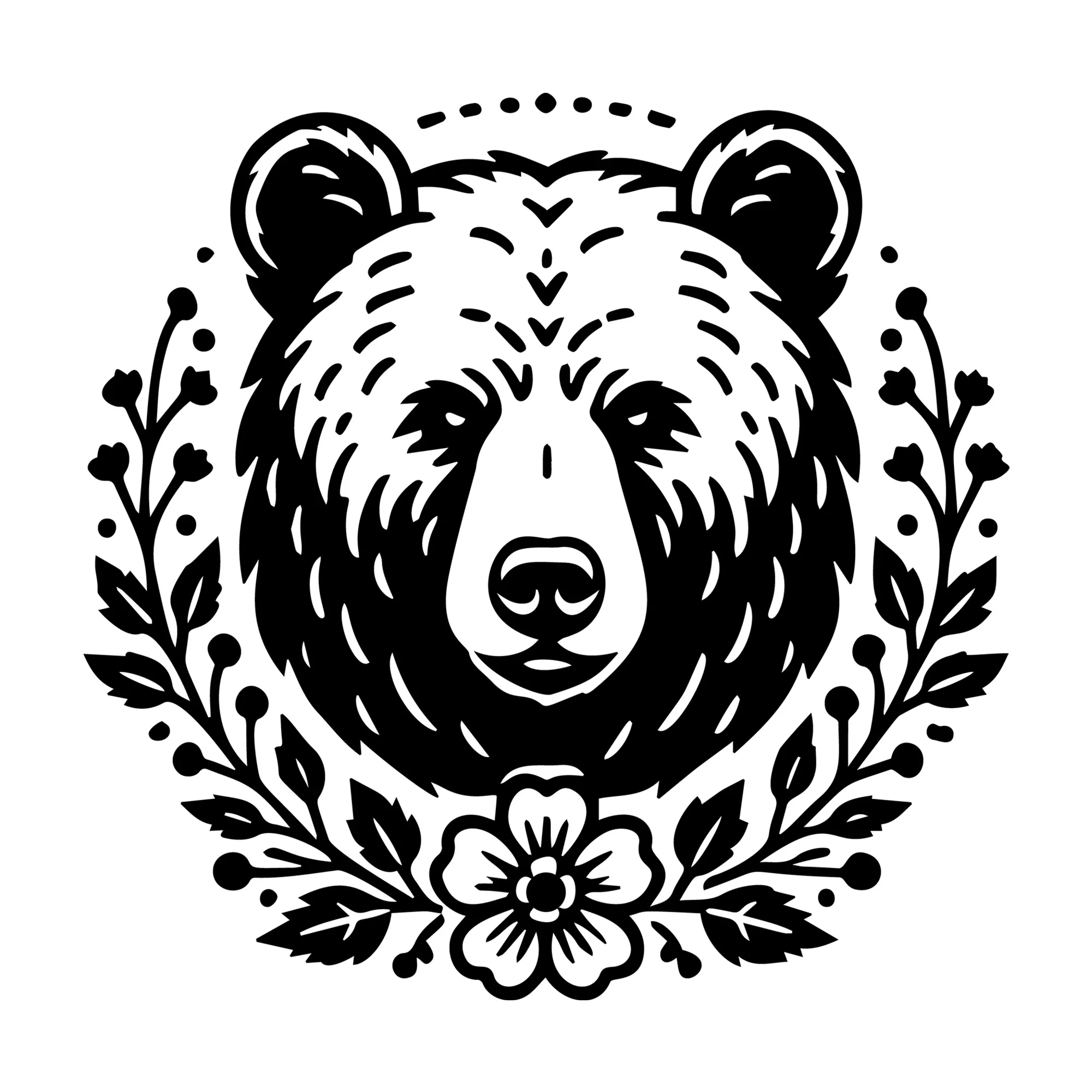 Floral Grizzly Bear Head SVG