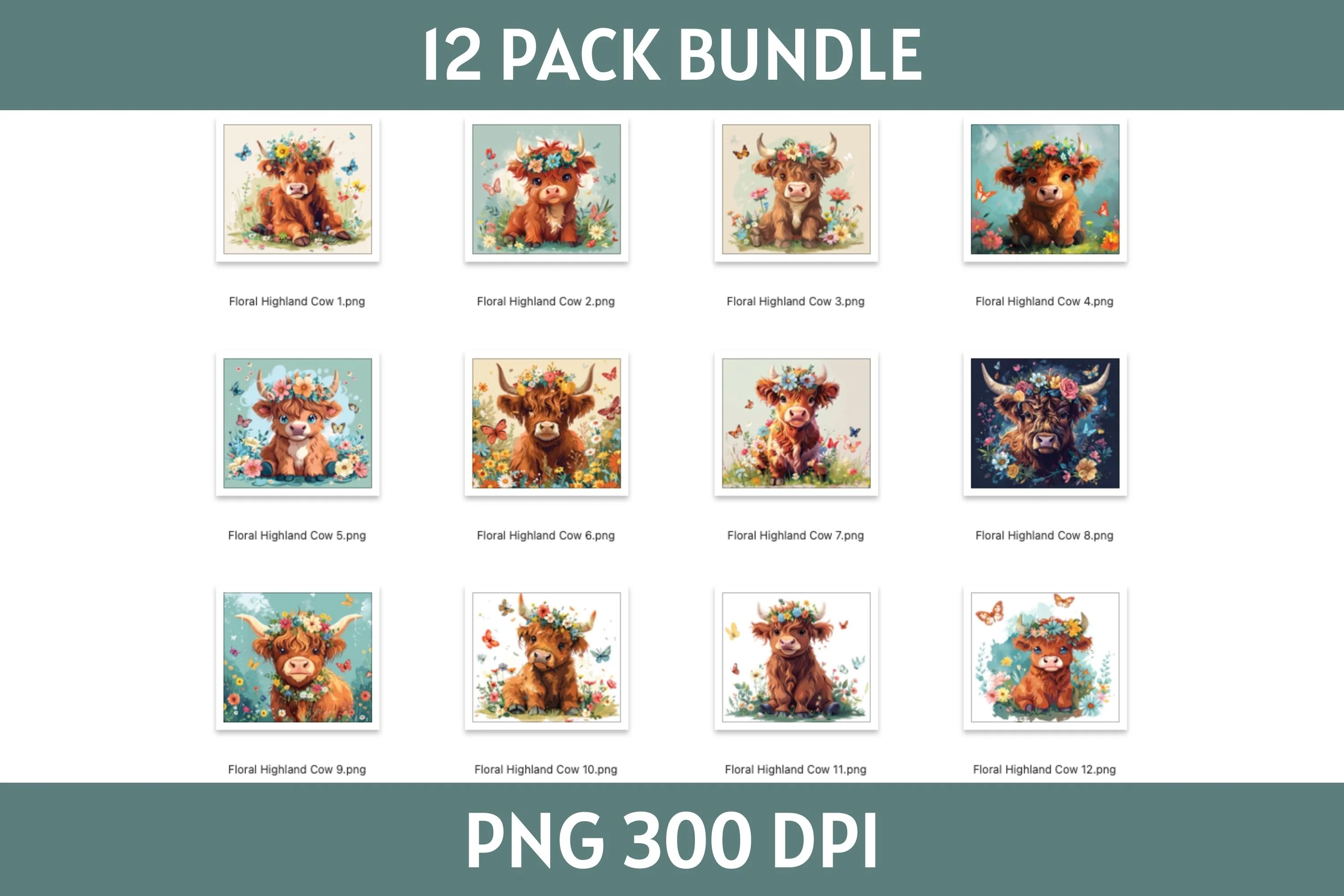 Floral Highland Cow 20 oz Tumbler Sublimation Bundle PNG - Image 3
