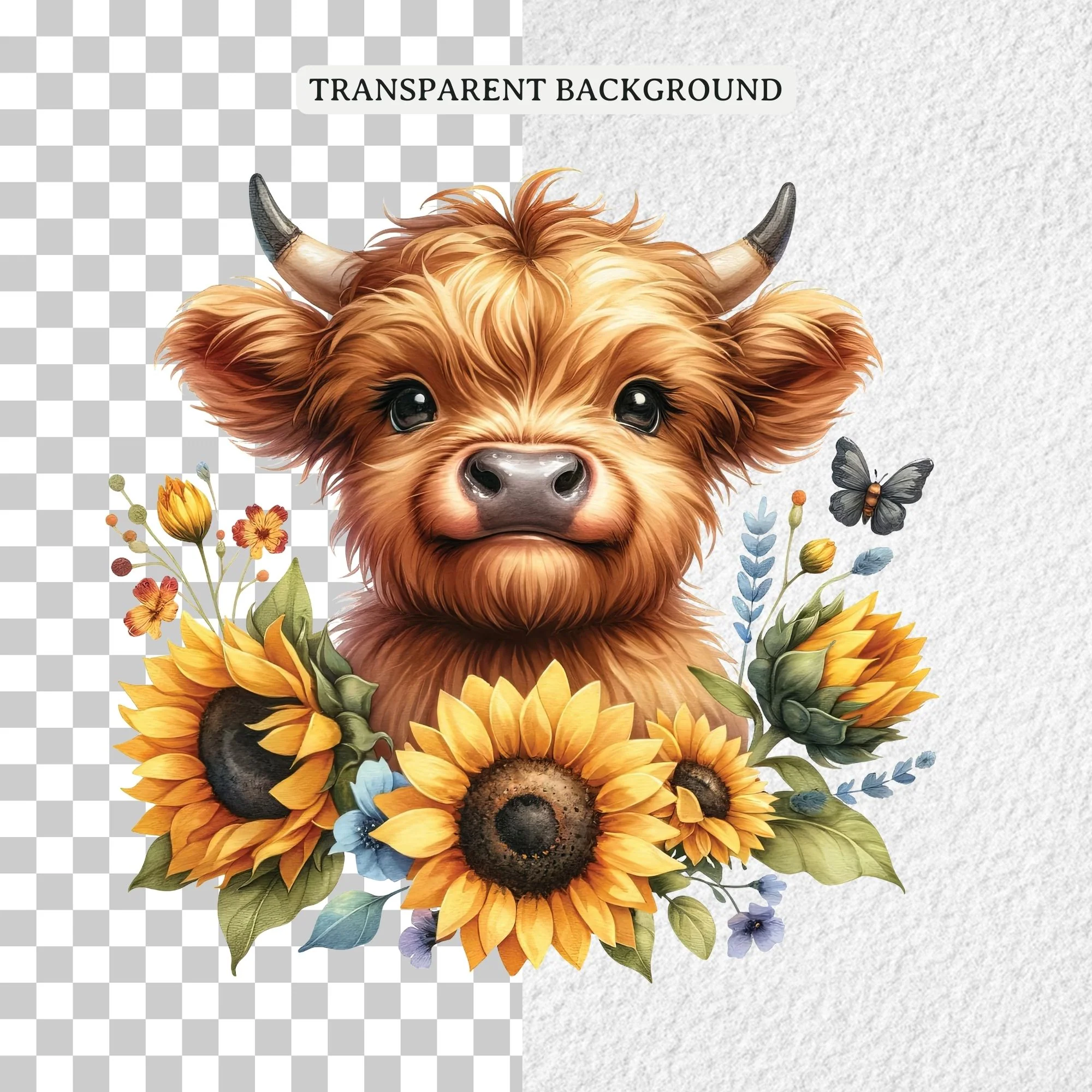 Floral Highland Cow Sublimation Bundle Clipart PNG - Image 2
