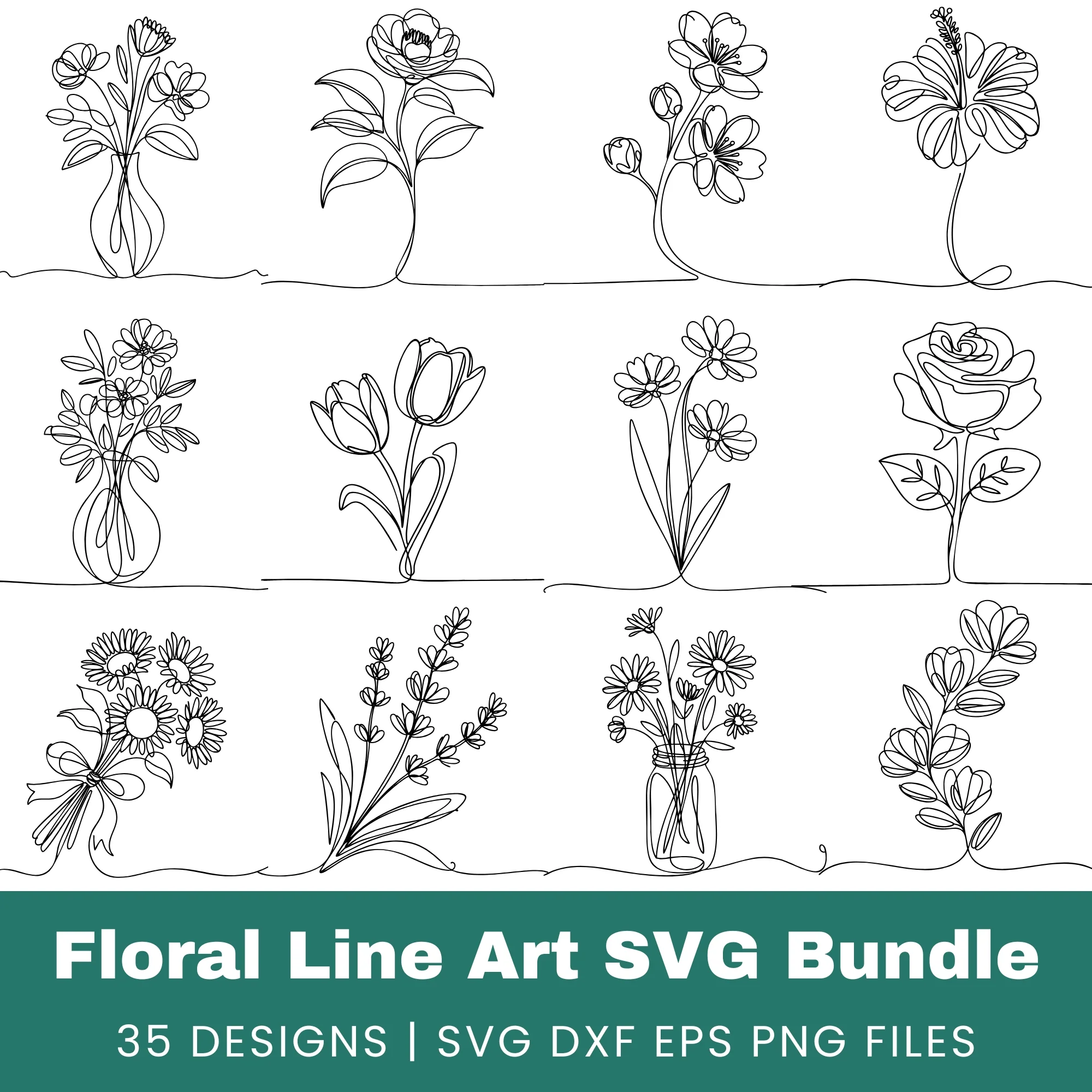 Floral Line Art SVG Bundle