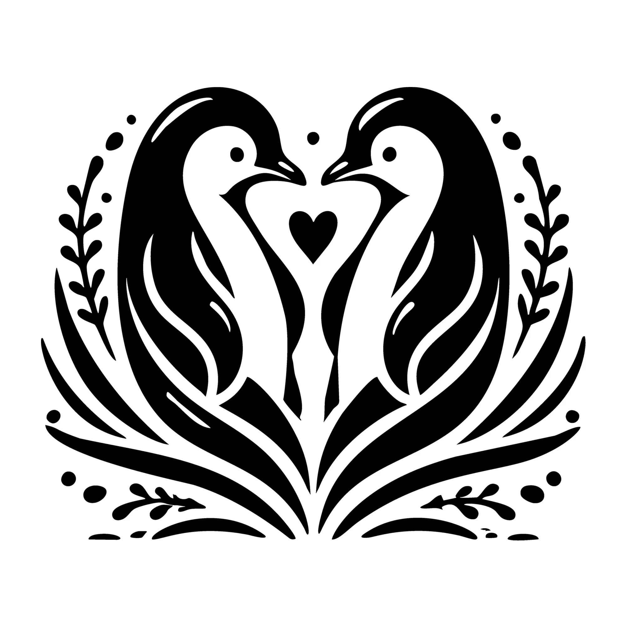 Floral Penguins Heart SVG