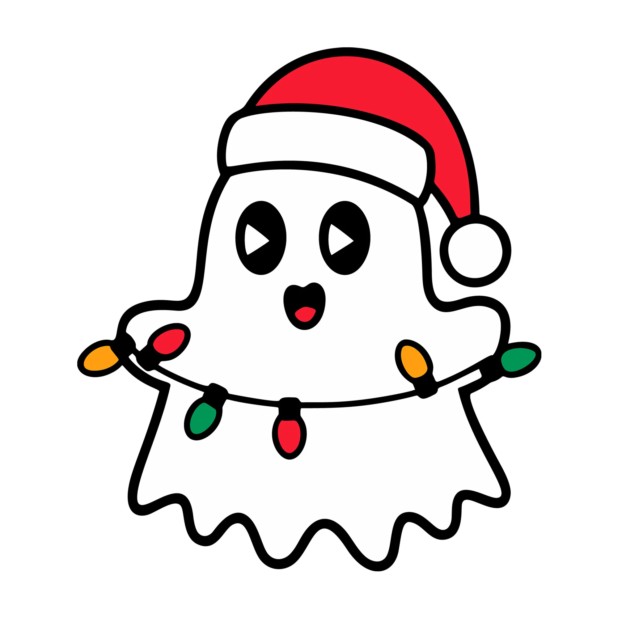 Happy Ghost Holding Christmas Lights SVG