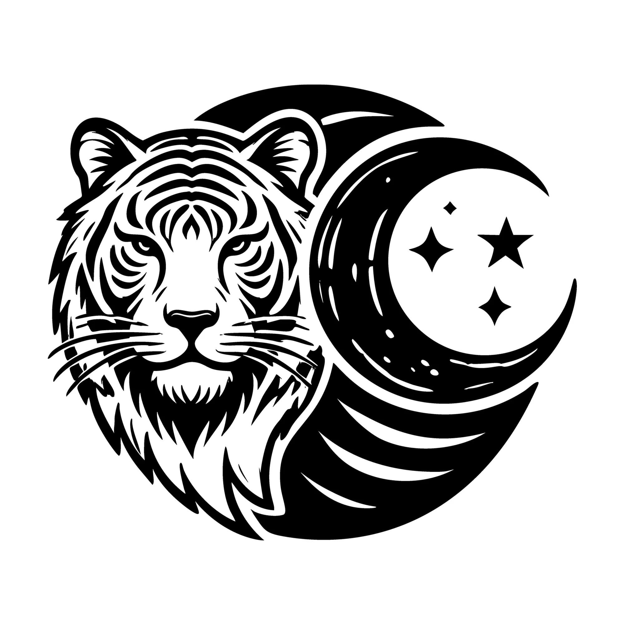 Majestic Tiger and Stars Silhouette SVG